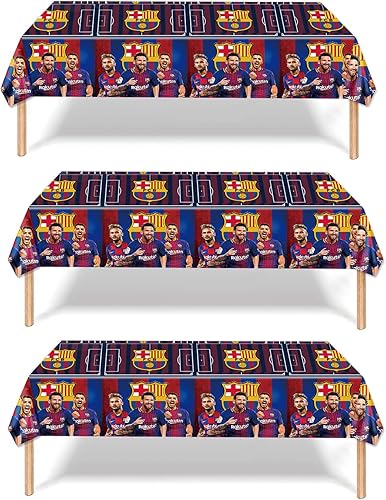 Miniatura 4 de Manteles del FC Barcelona para decoración de fiesta de cumpleaños, fundas de mesa Messi de plástico Barca, suministros para fiesta de fútbol,