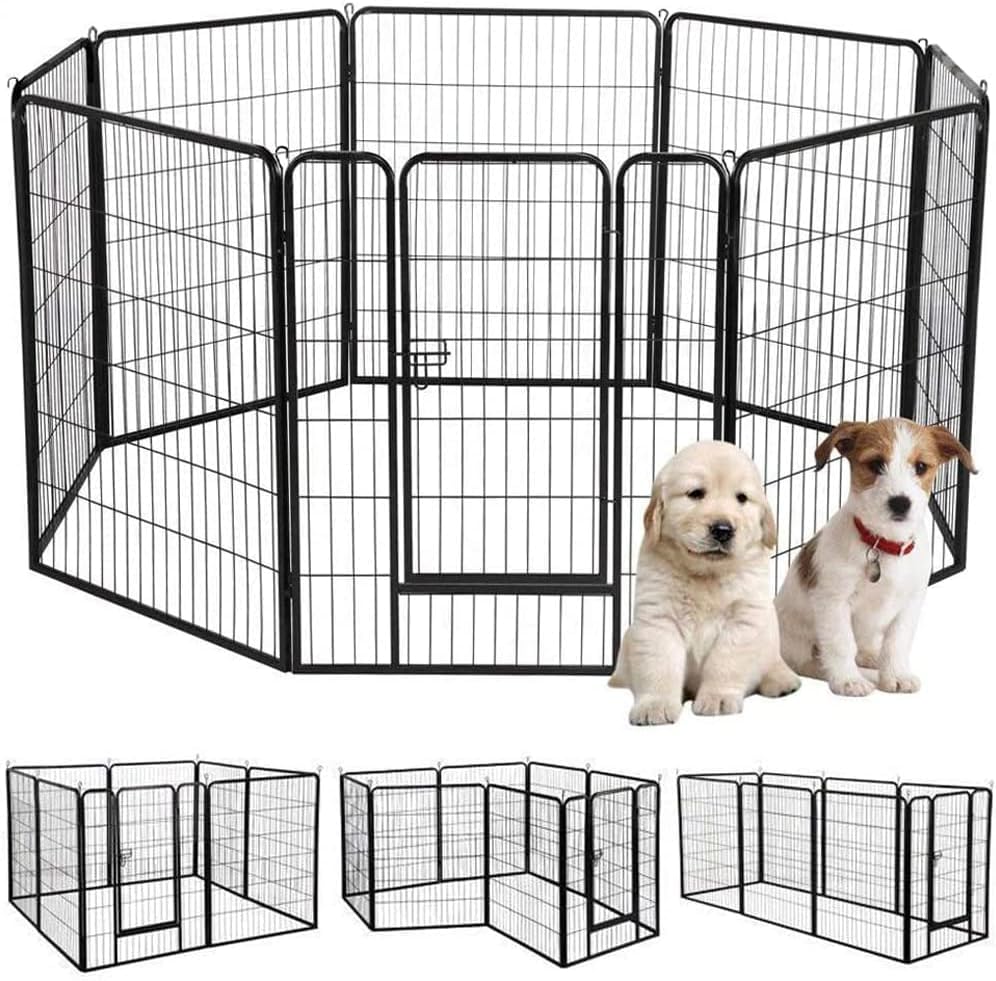 BAOJIADA 犬 サークル ペットフェンス 犬ゲージ 大型犬用 中型犬用 ペットサークル 屋内外兼用 バリアフリー 組立簡単 パネル8枚 複数連結可能 スチール製 高さ60cm 高さ80cm 高さ100cm 全成長期使用可 ダブルロック ペットケージ 犬用 ゲージ (高さ60cm-8枚)