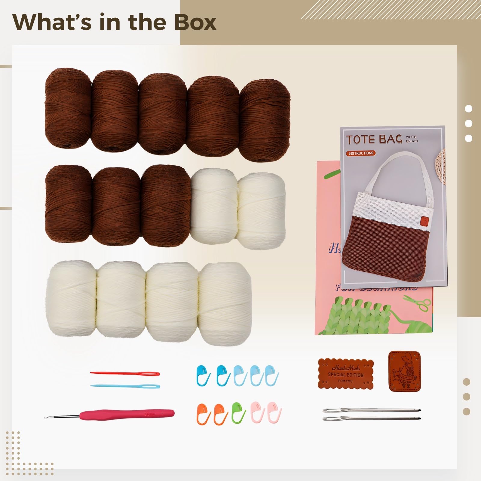 Kit de crochet à faire soi-même bicolore avec fil, crochets et motif facile