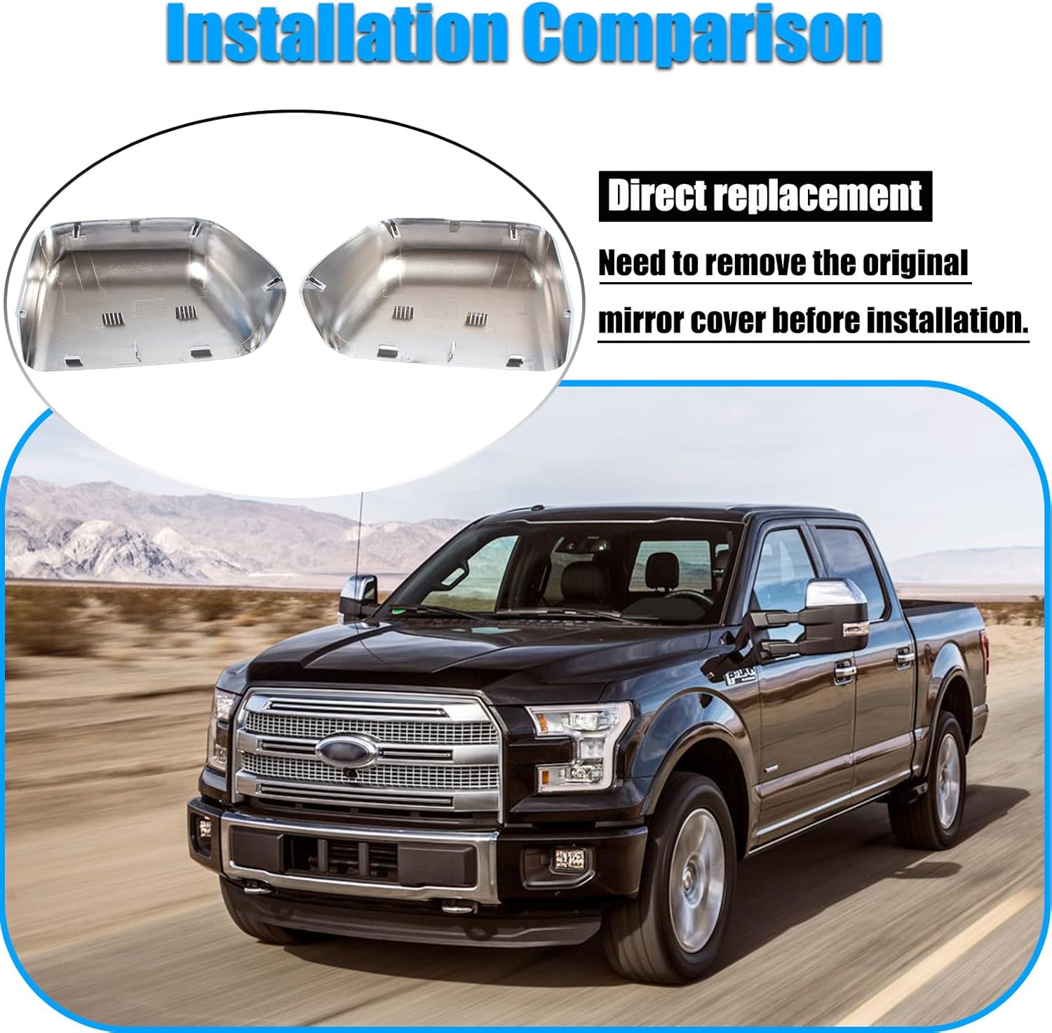 AUCERAMIC Chrome Plated Mirror Covers Caps Fit for Ford Super Duty 2017-2025 F-250 F-350 2017-2023 F-450 F-550 HC3Z17D742CA HC3Z17D743CA