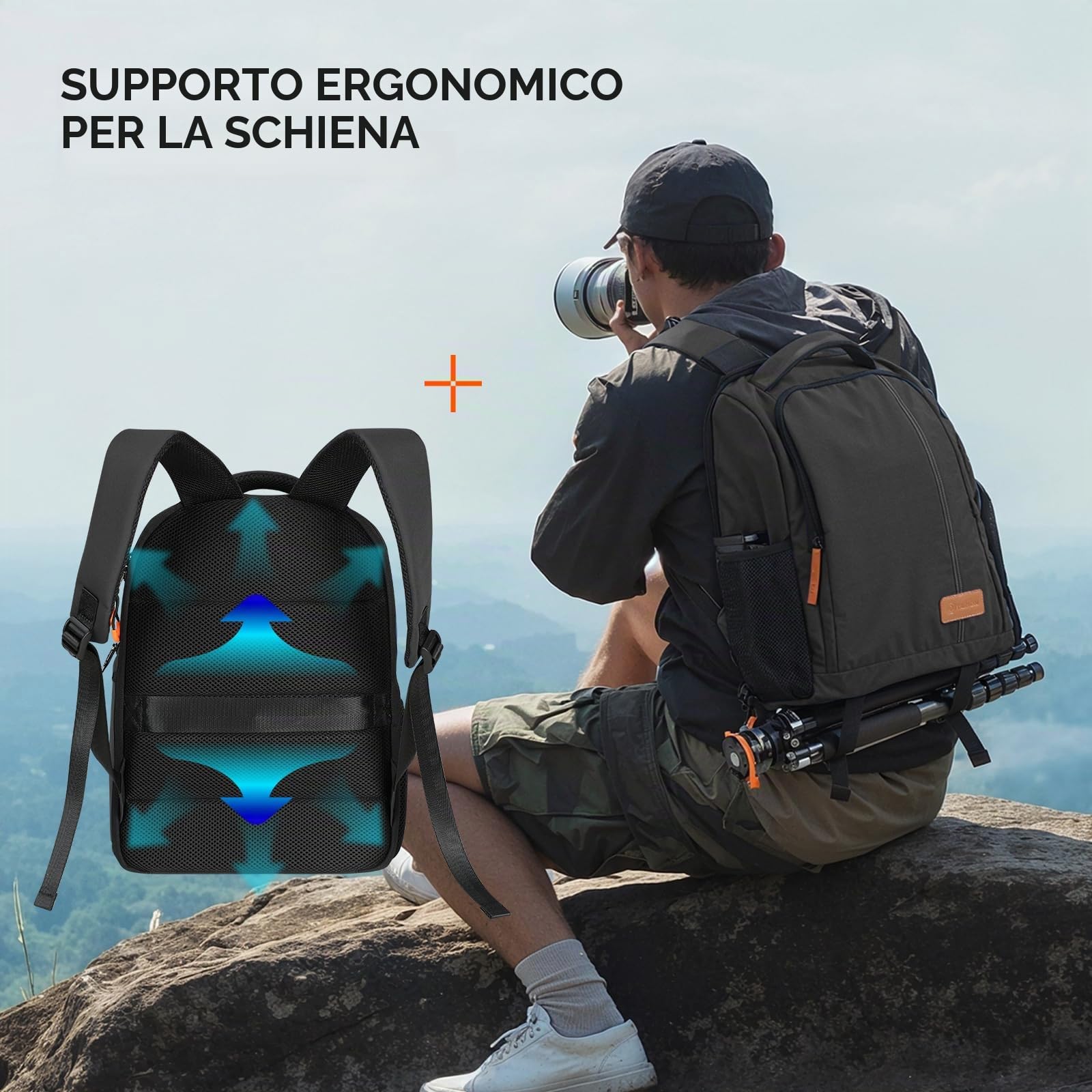 TARION Zaino Fotografico Professionale Borsa per Fotocamera Reflex DSLR con Custodia per Laptop 15" Copertura Antipioggia TB-04