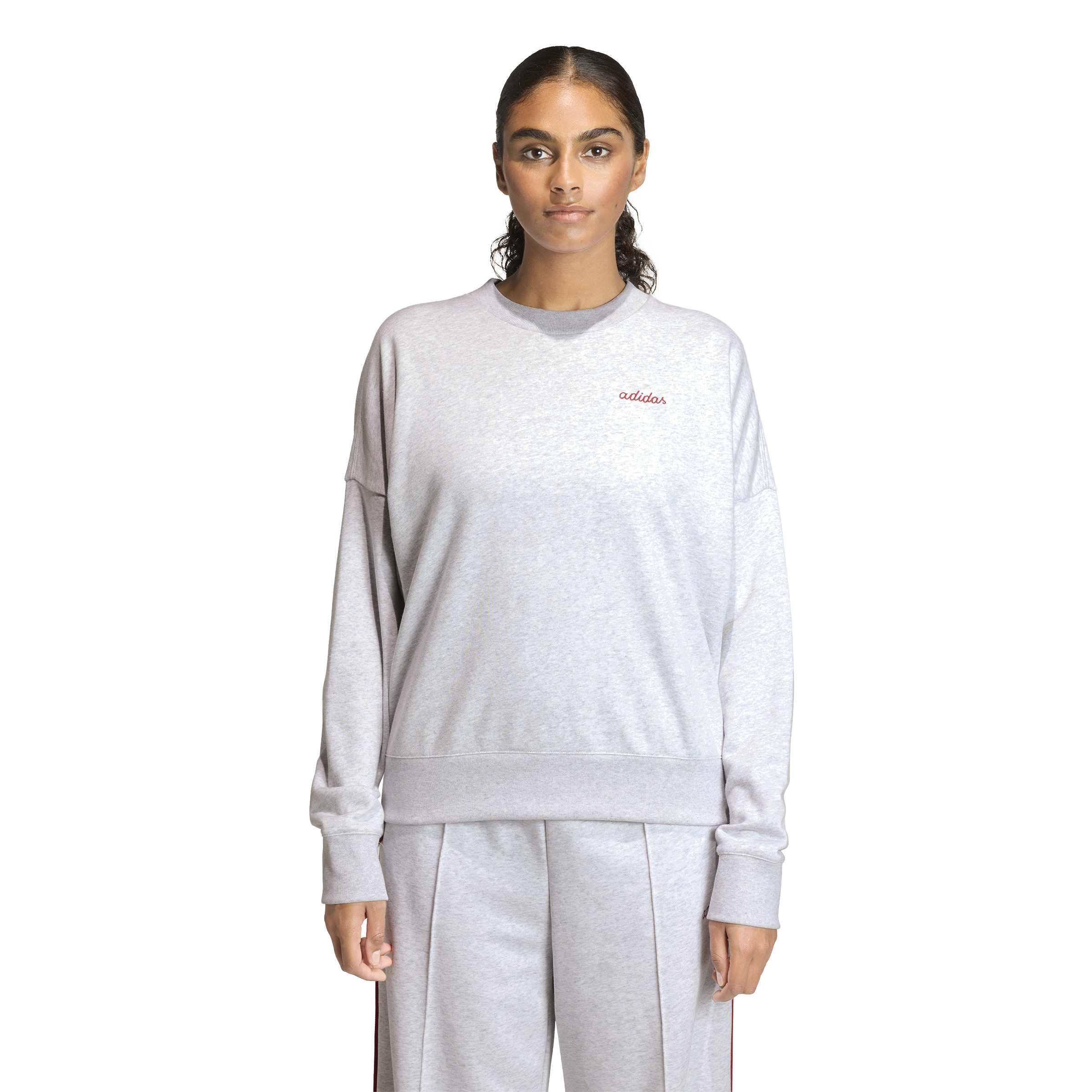 adidas dames Seasonal Essentials Colorpop Sweatshirt with Embroidered Graphic, light grey heather/active maroon, L