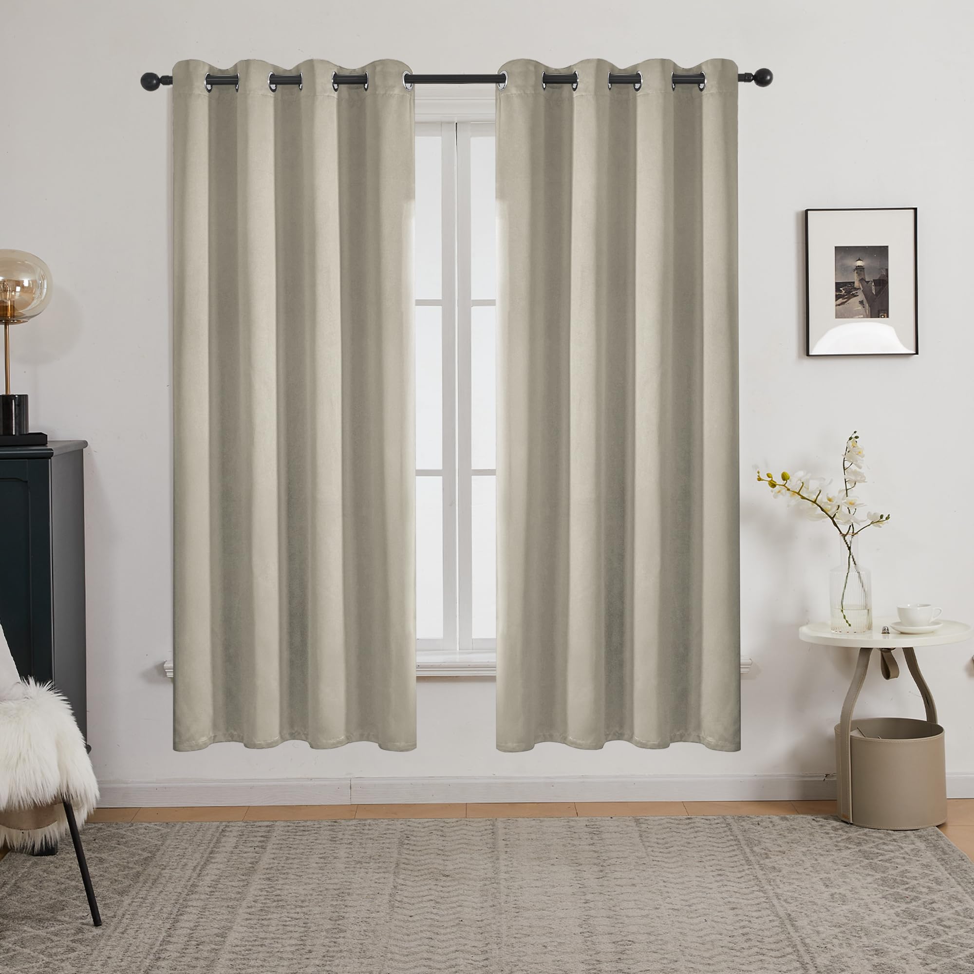 Deconovo Blackout Curtains – Noise-Reducing & Energy-Saving Grommet Top Thermal Insulated Drapes, 2 Panels, Ivory Beige, 52W x 72L Inches – Light