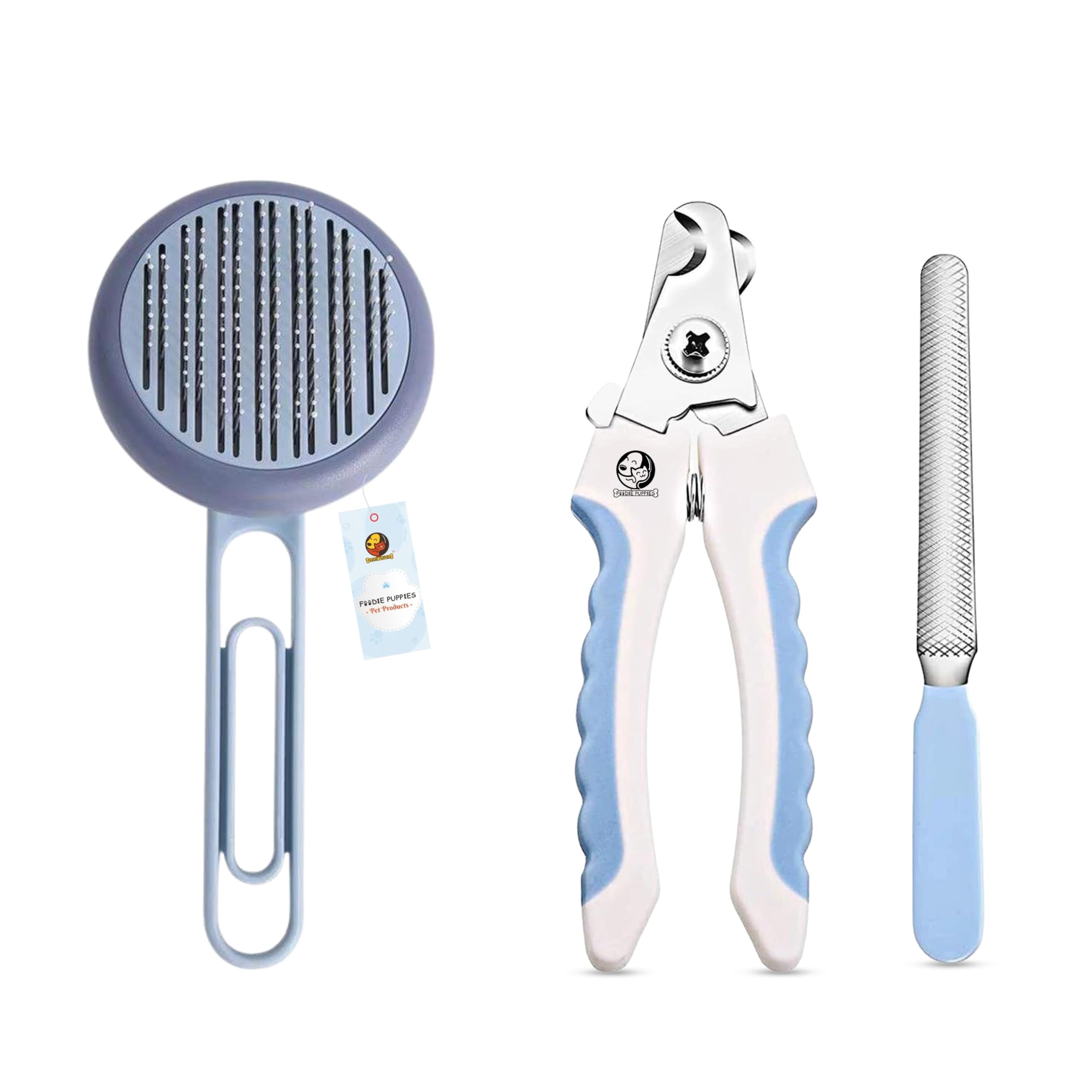 Grooming Tool Combo of Pet Self Cleaning Slicker Brush and Nail Clipper | Round Head Slicker + Nail Cutter Clipper Trimmer Filer (Large) for Small to Medium Dogs and Cats