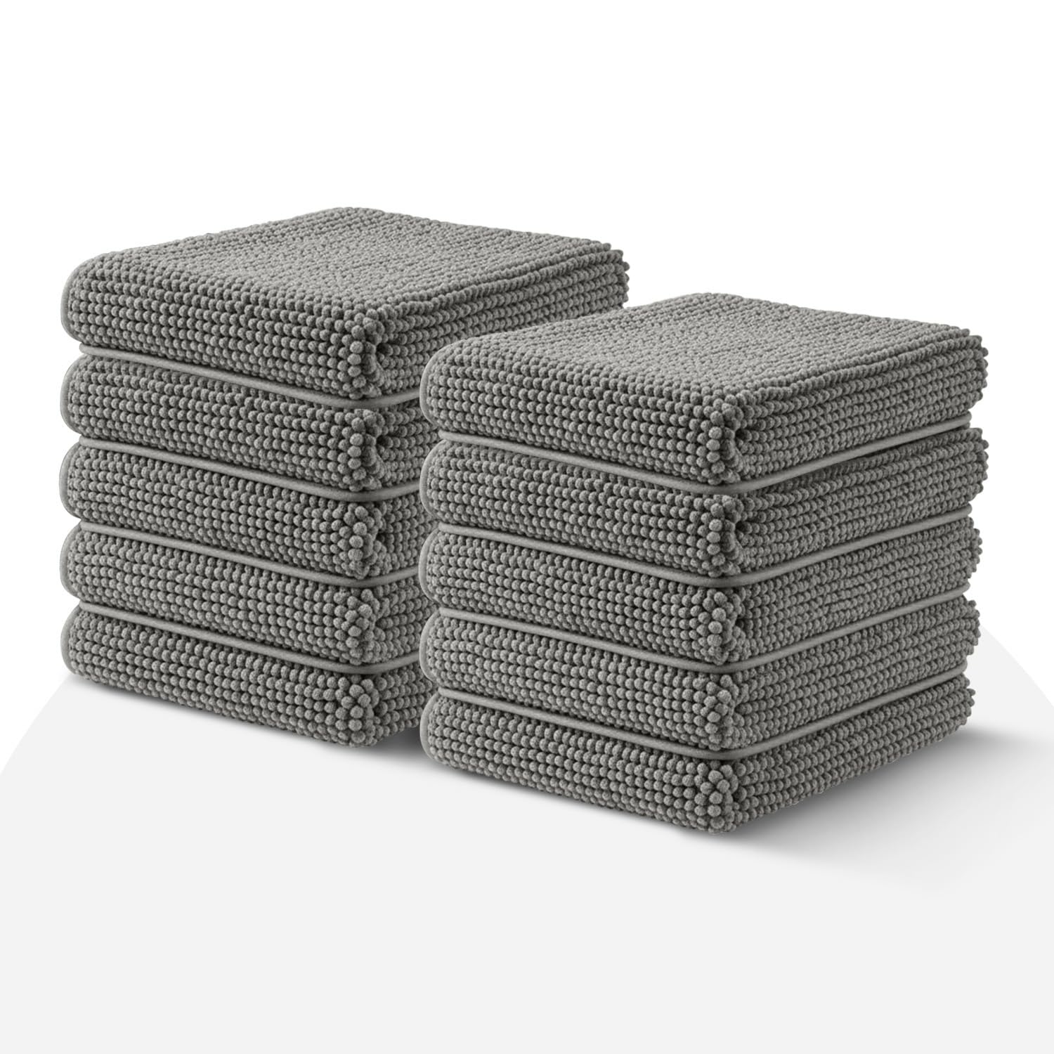 BedLooms Grey Bath Mat Non Slip Anti Mould (10 pack) - Machine Washable Bath Mats 50x80cm Chenille Bathroom Mat Super Absorbent Extra Soft Fluffy Shower Mat โ image 1
