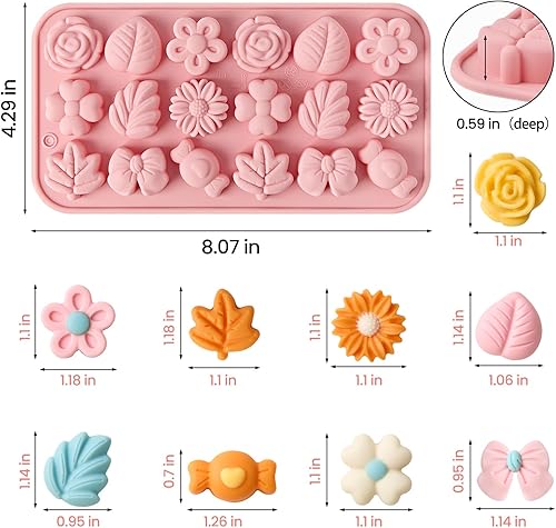 Miniatura 2 de JOERSH 2 moldes de chocolate con flores, 18 cavidades, margarita, rosa, tulipán, hoja de lazo, molde de silicona para caramelos, adornos de