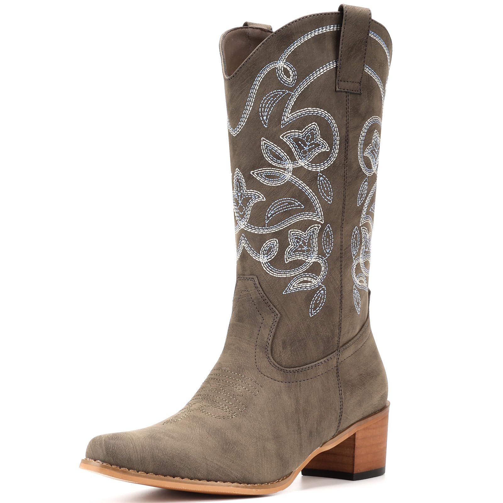 IUV Cowboy Boots For Women Pointy Toe Women's Western Boots Cowgirl Boots Mid Calf Boots