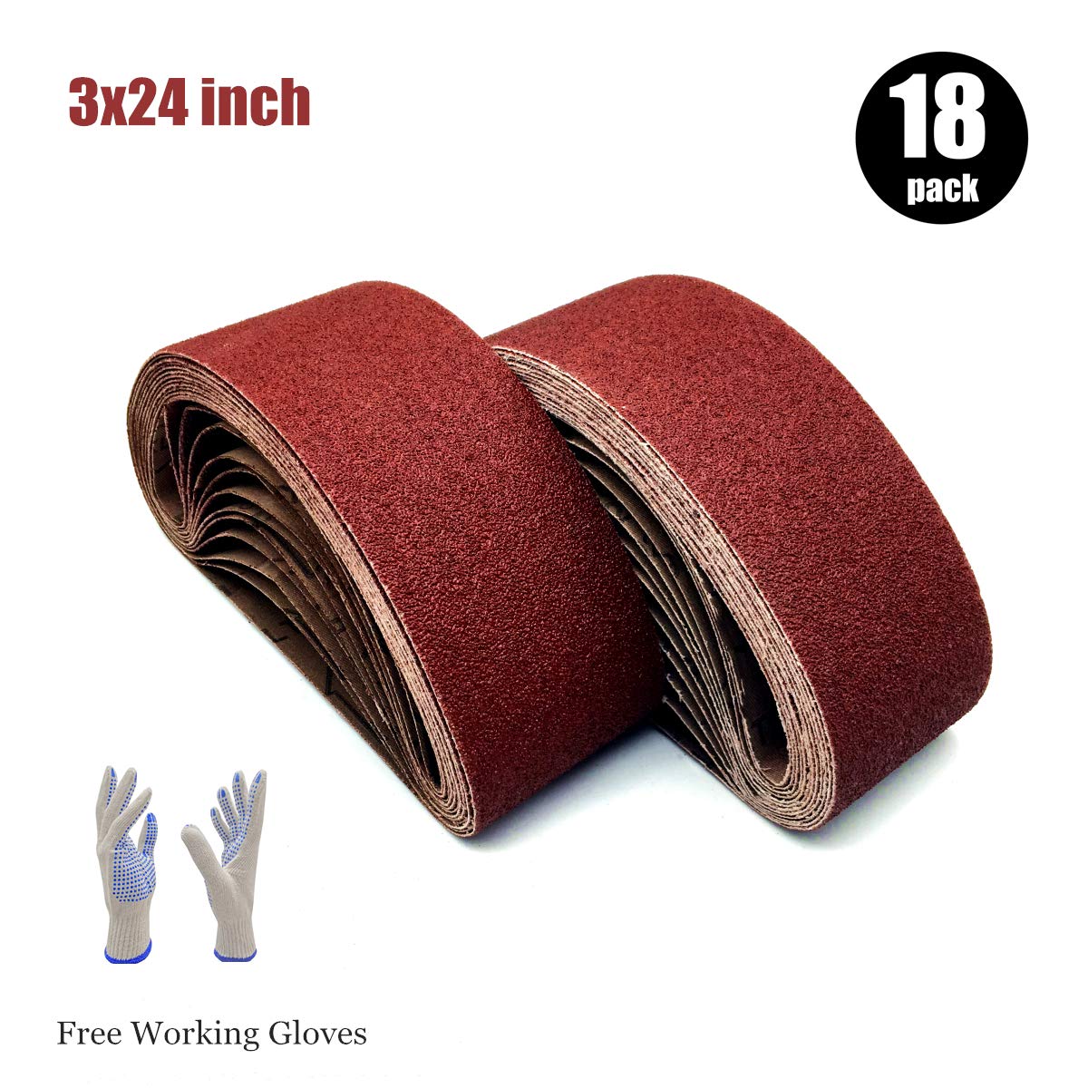 3x24 Sanding Belts,Sandpaper for 3x24 Belt Sander,3 Each of 40 80 120 150 240 400 Grit (3x24 Inch,18 Pack)
