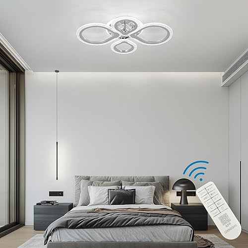 Miniatura 8 de Moderna lámpara de techo LED con control remoto, regulable 3000 K-6500 K, acrílico pulido de metal, lámpara empotrada adecuada para sala de estar,