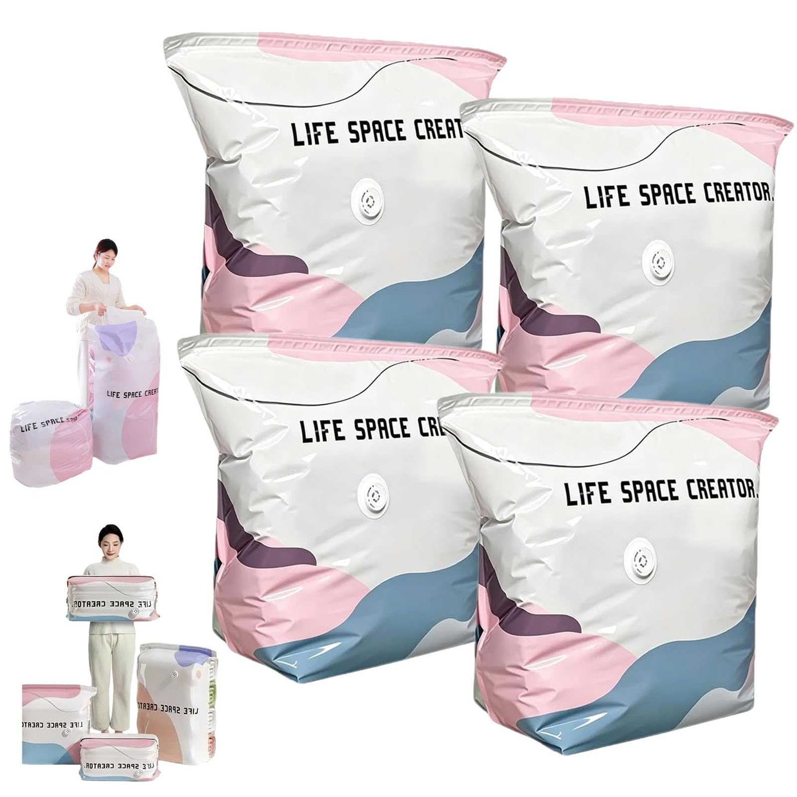 Large No-Pump 3d Vacuum Storage Bags, Life Space Creator Storage Bags, 3d Compression Storage Bag, Thickened Reusable Space Saver for Clothes Duvets, Bedding & Travel (M 4PCS)