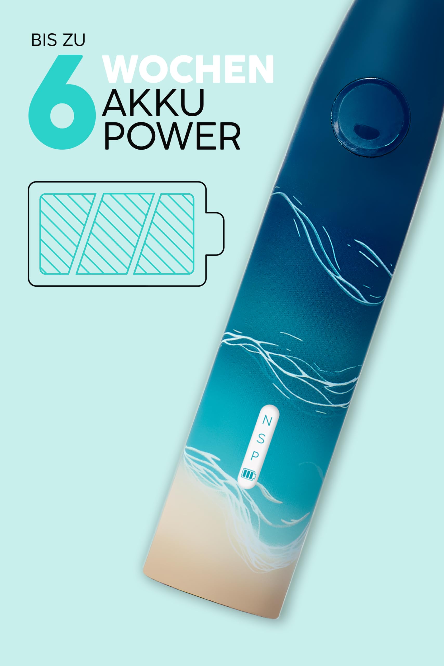 happybrush [Testsieger*] Elektrische Schallzahnbürste Eco VIBE 3 - Nachhaltige Zahnbürste mit 6 Wochen Power-Akku inkl. 1 Aufsteckbürste - Ocean Einzelpack
