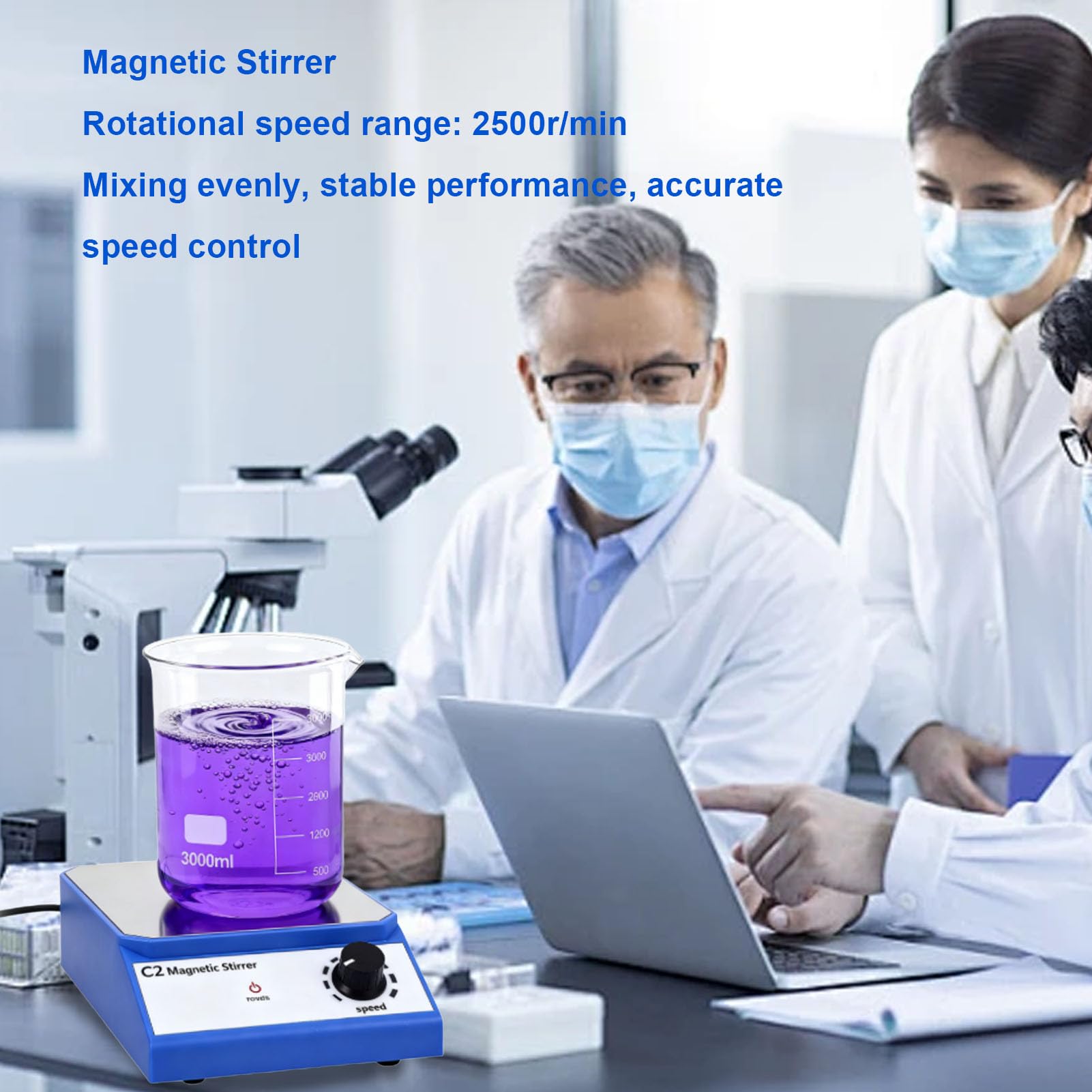SIXRUN Agitador Magnético, Mezclador de Laboratorio con Fuerte Rendimiento Magnético, Base Antideslizante, 2500r Min, para Alimentos, Biotecnología, Instituciones Educativas (Enchufe de la UE