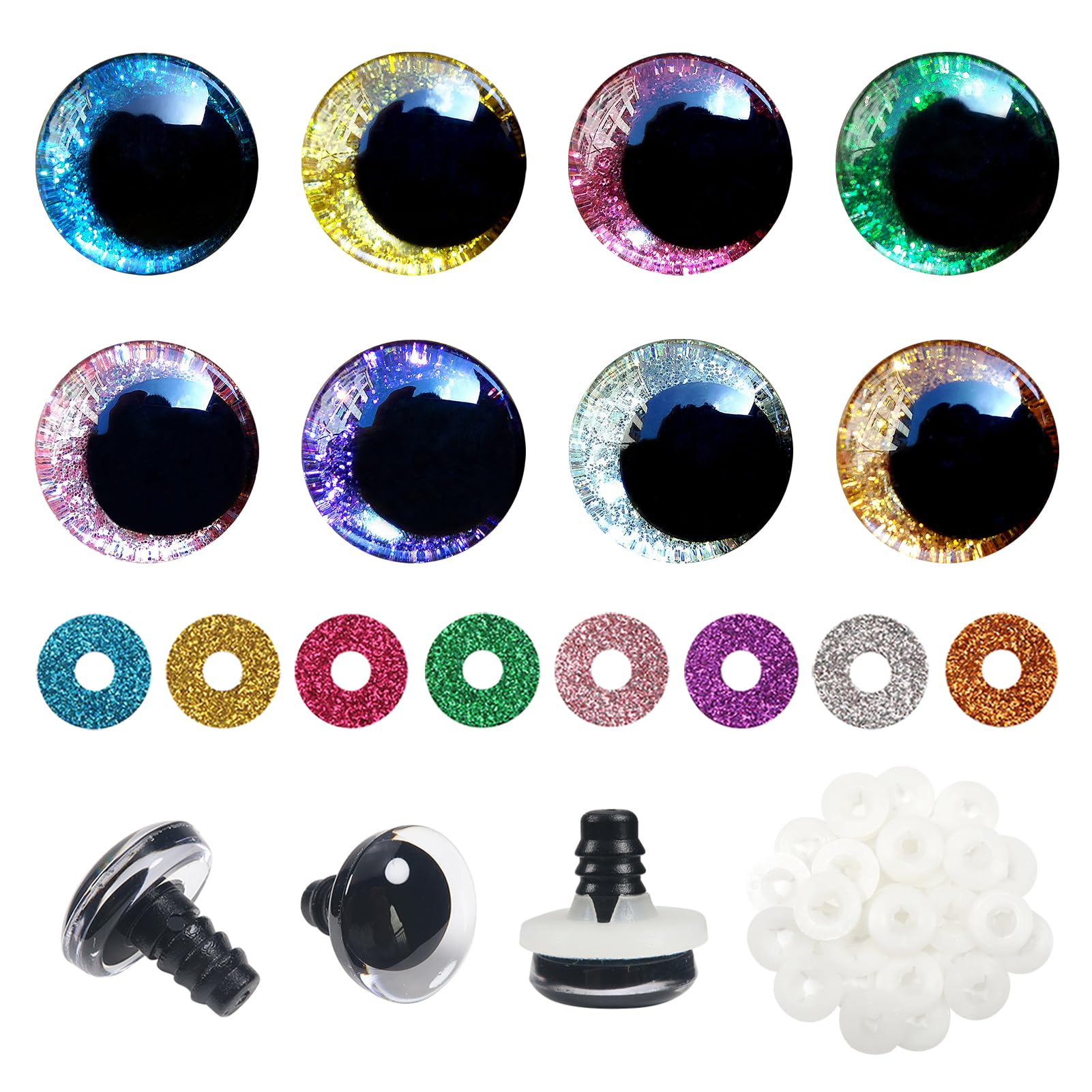 TOAOB 64 Sets 18mm Glitter Safety Eyes Doll Eye Crochet Eyes with Washers