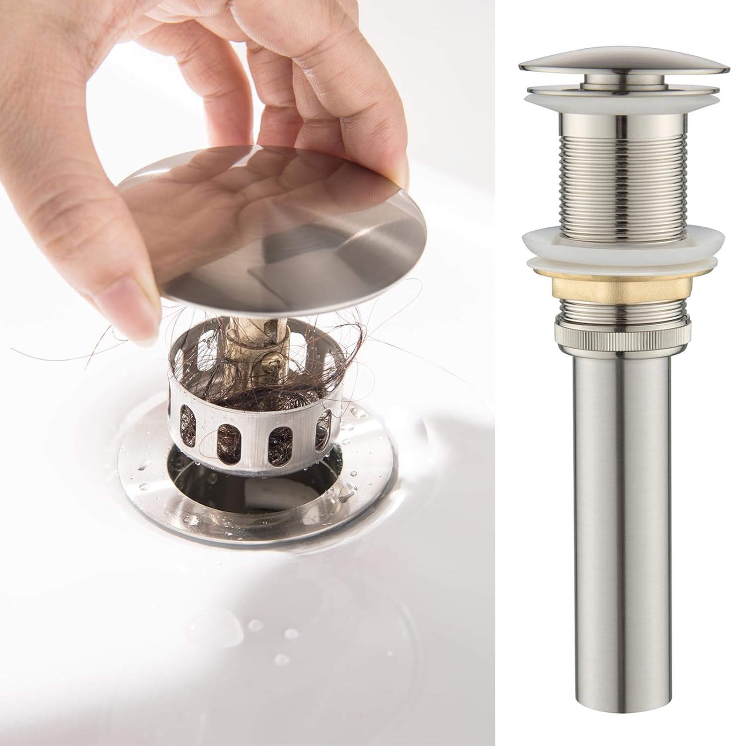 SevenGelok Bathroom Sink Drain Strainer Brushed Pop Up Sink Drain