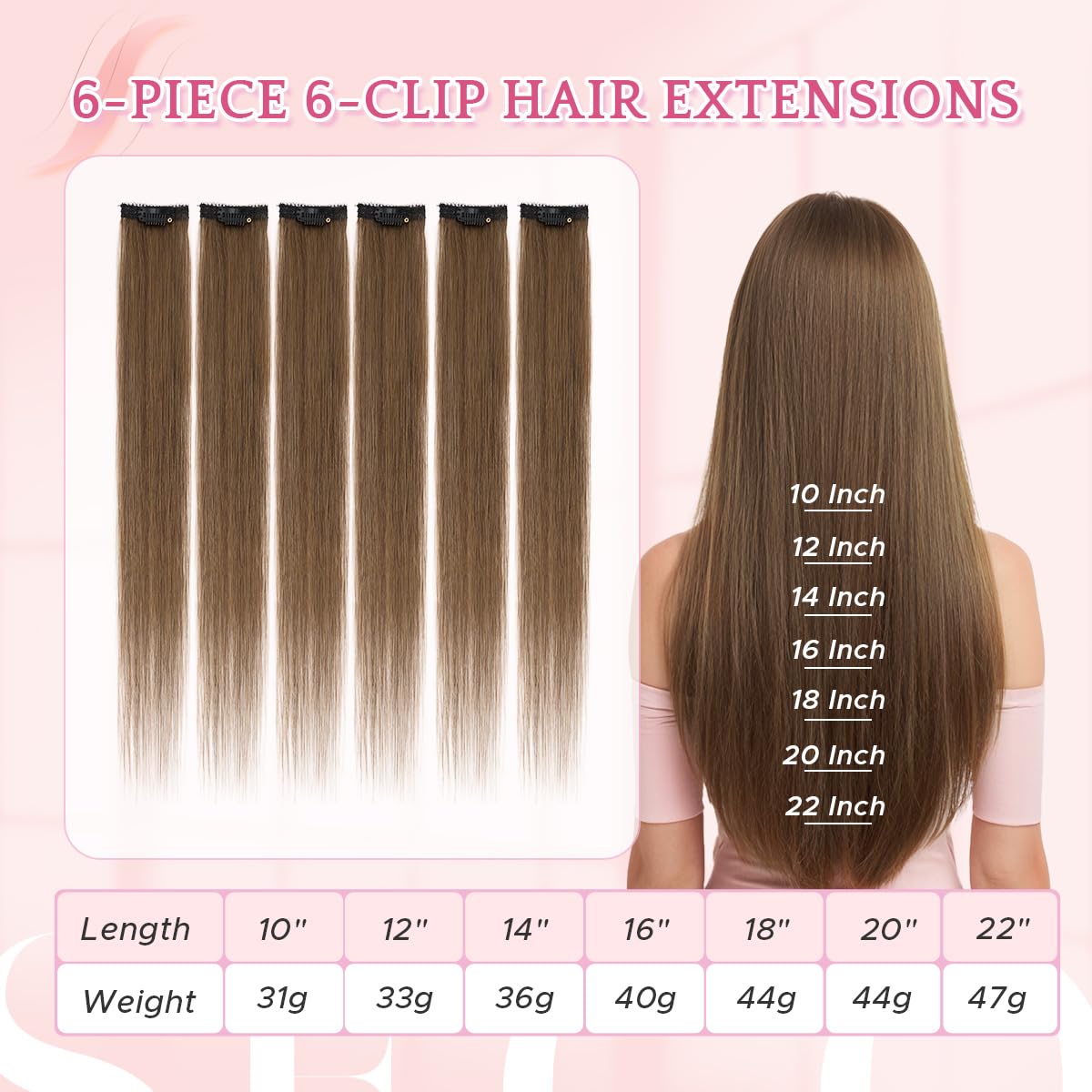 Clips In Short Hair Extensions Real Human Hair 04 Medium Brown Clip Ins Seamless Highlights Straight Hairpiece For Women,6 Pieces 12 inch 33g