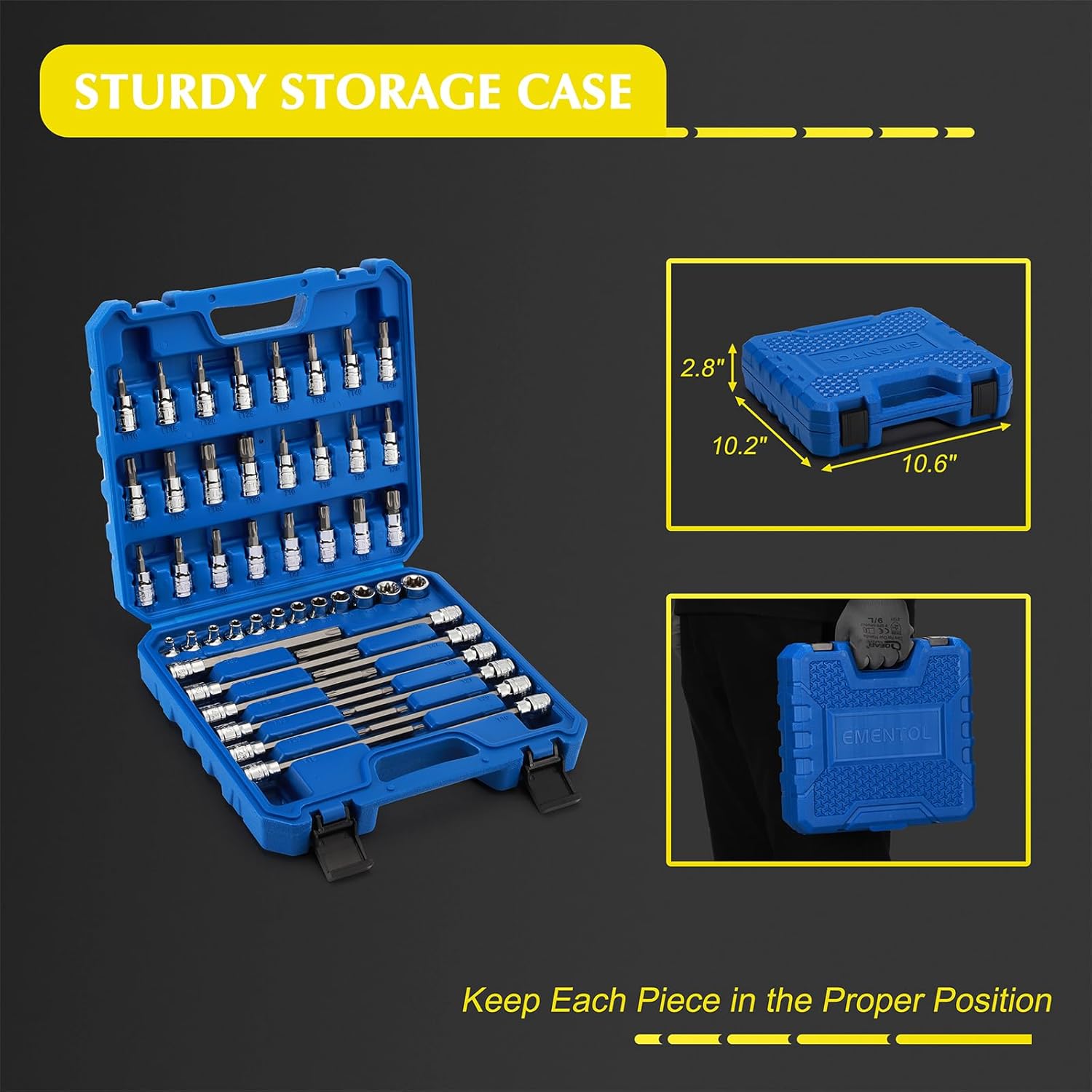 EMENTOL 48PCS 3/8"Dr. Master Torx Bit Socket Set, CR-V, S2 Steel, 5.9" Length Star Bit Socket Set, E4 -E20, T10-T60, TT10-TT60