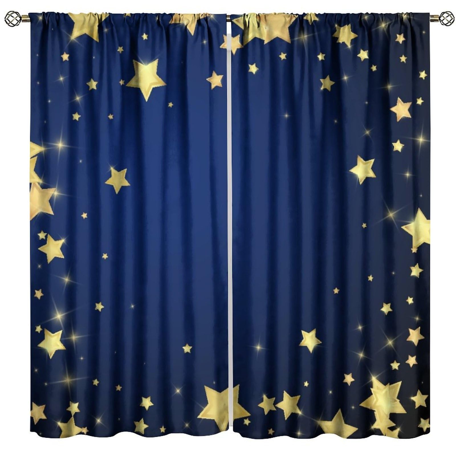 BenYaSong Starry Sky Blackout Window Curtain Gold Stars Scattered Randomly Chaotic Dreamy Childish Overlay for Home Kitchen Livingroom Coffee Room Window Drapes 2Panel 52" W X 84" L