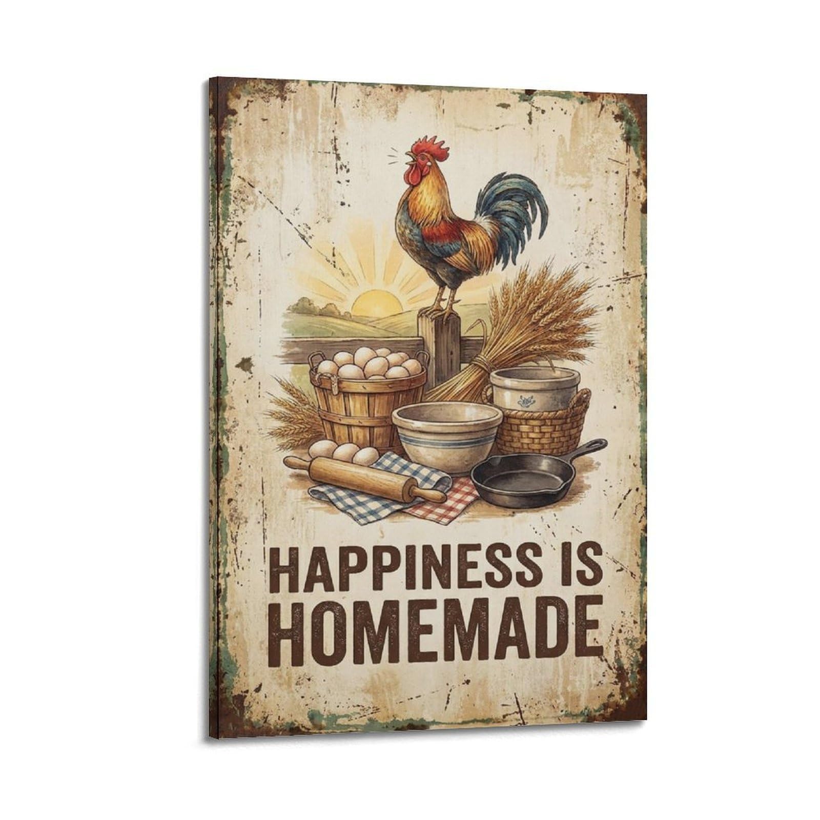 OKAHYS Chicken Rustic Illustration Poster Morning Barnyard Modern Decorative Canvas Prints - Ideal Wall Art for Family, Man Cave, Game Room, Boys & Girls Bedroom 20x30inch