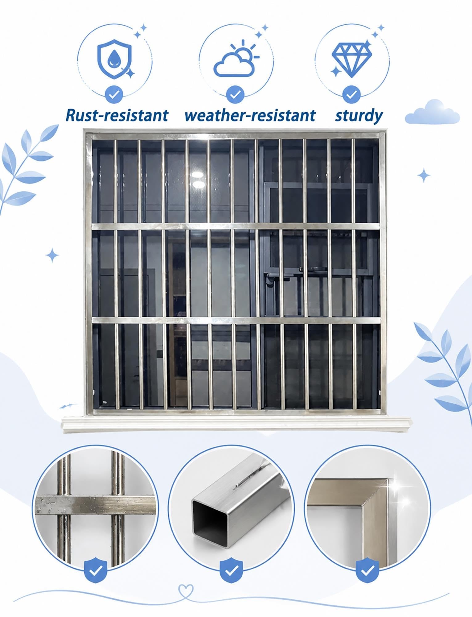 Barra finestra acciaio inox 201, griglia sicurezza antiscasso