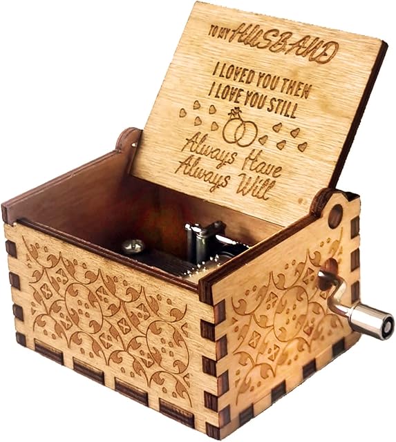 Wooden Music Box for Husband,Gift from Wife to Husband,Hand-Crank You Are My Sunshine Melody Musical Box,Laser Engraved Handmade Antique Gift for Husband on Valentines Day,Anniversary,Birthday