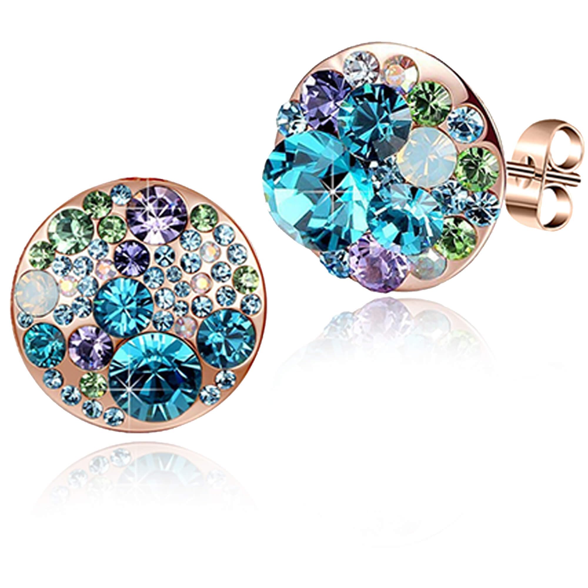 Multicolored Austrian Crystal Rhinestone Stud Earrings for Women Fashion S925 Sterling Silver Hypoallergenic Jewelry