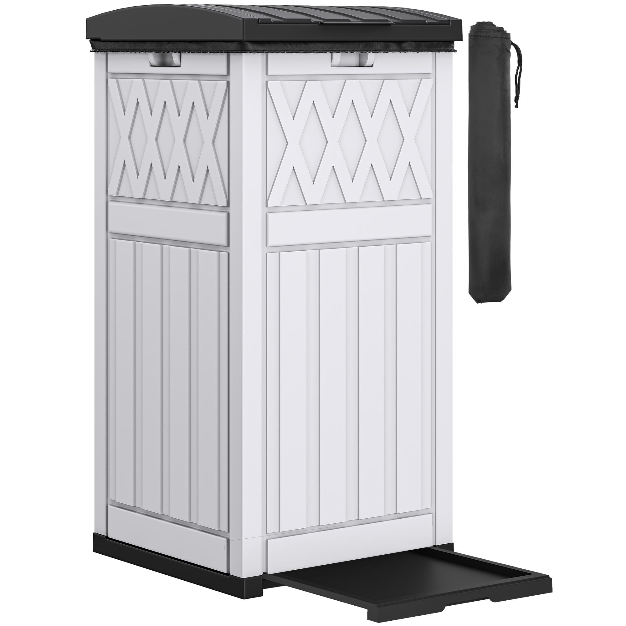 DWVO 36-Gallon Outdoor Trash Can, White & Black