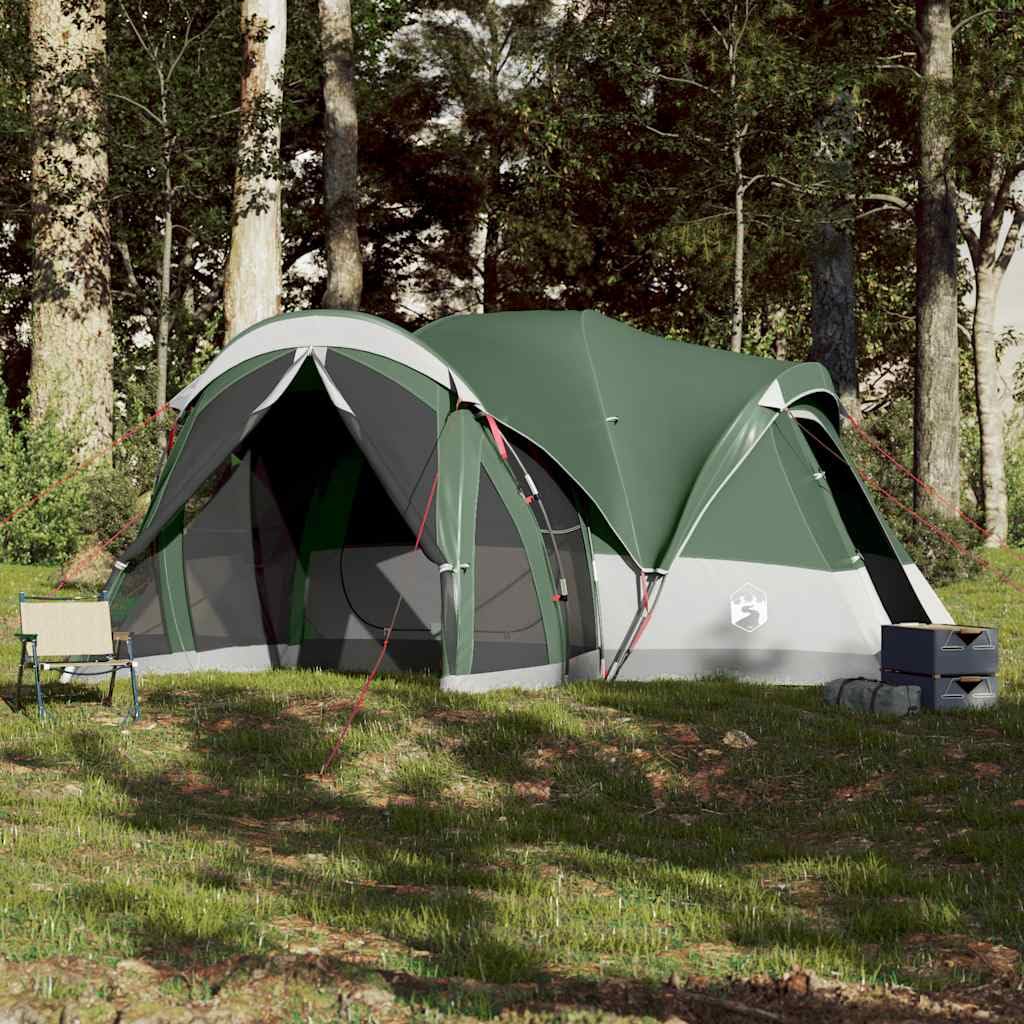Tenda familiare tipi per 8 persone, grande tenda da campeggio con 2 cabine letto e tenda, tenda leggera per gruppi, poliestere grigio e arancione, 490 x 459 x 196 cm