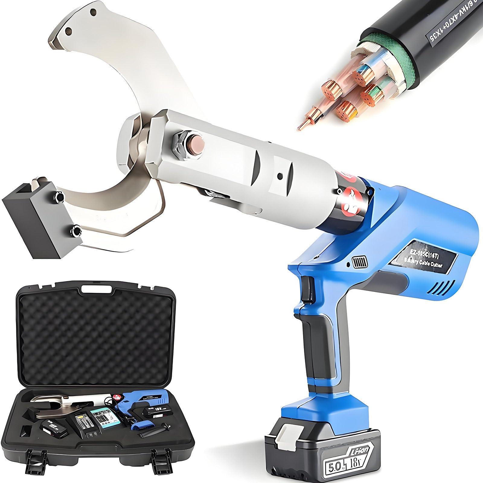GUTYGIO Electric Hydraulic Cable Cutter, Portable Electric Cable Cutting Tool, 65-135mm Cutting Range, with 2 Removable Battery and Charging Base EZ-65C