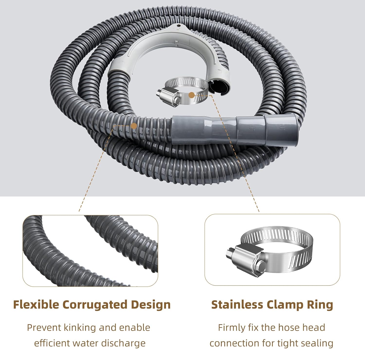 12FT Washing Machine Drain Hose, Universal Washer Drain Hose Extension Kit with Clamp, Flexible Discharge Hose for Most Washer Machine