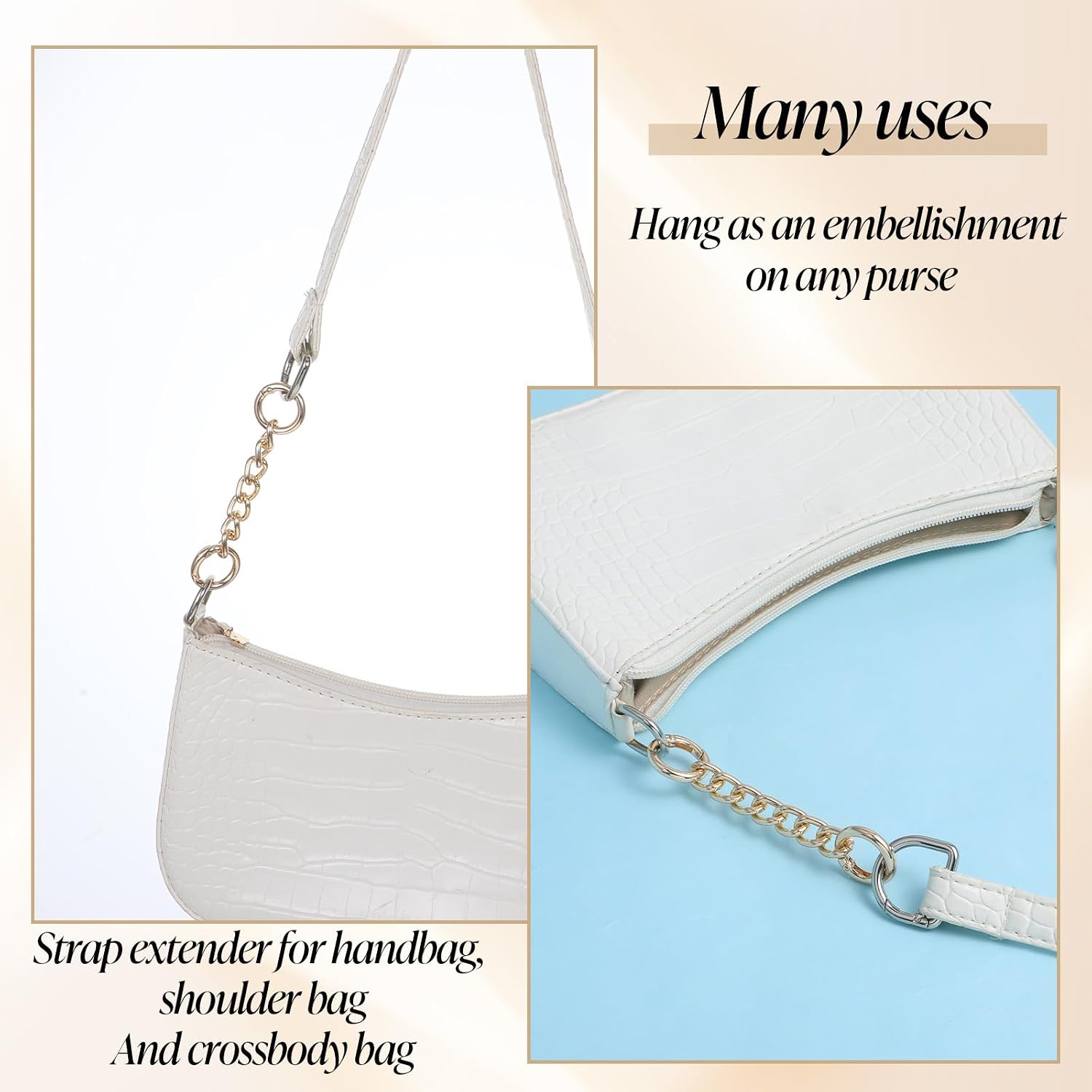 2 PCS 4.1" Purse Extender Chain, Metal Bag Extender Chain Gold