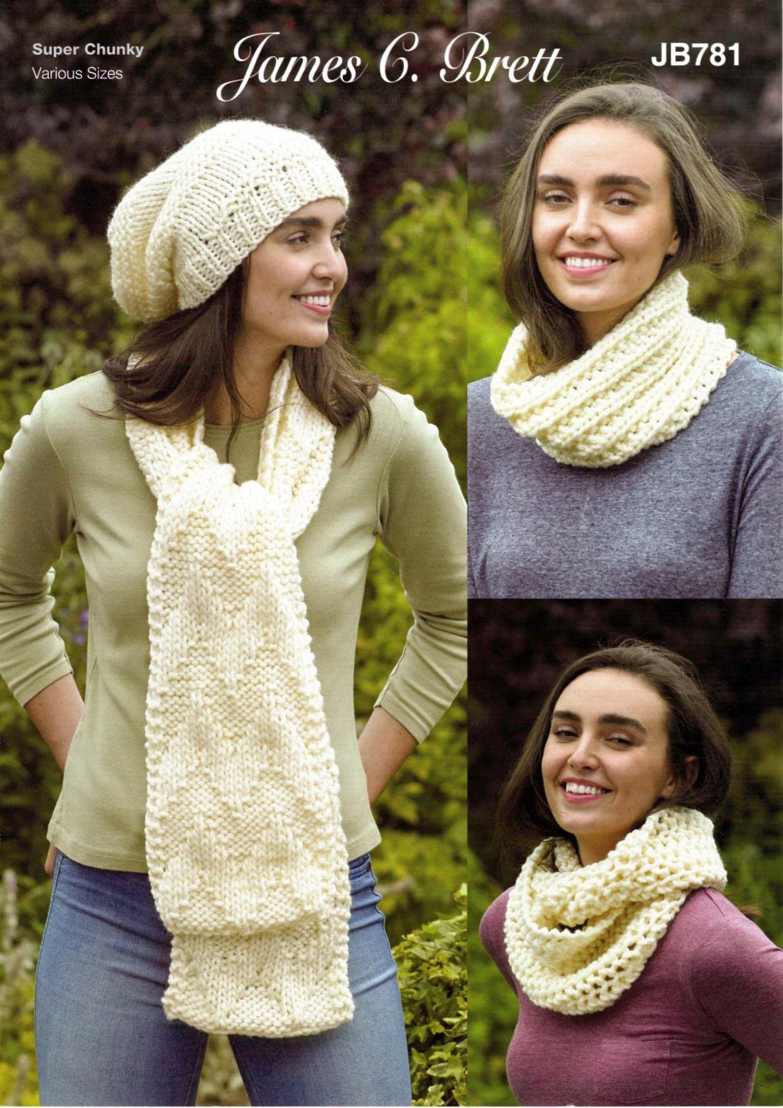 James C. Brett Women's Jb781 Knitting Pattern Scarf Snoods Hat In Amazon Super Chunky