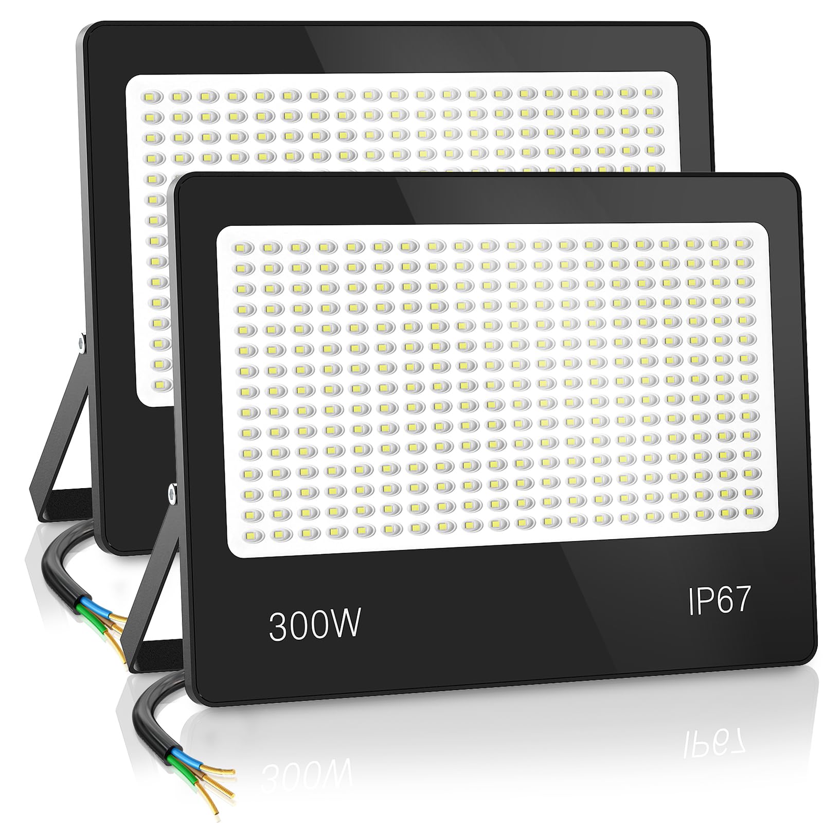 HAPYLUMI 300W LED Floodlight, 2 Pieces Super Bright 30000LM Outdoor Spotlight 6500K, IP67 Waterproof, Security Lighting for Patio, Patio, Garage, Parking