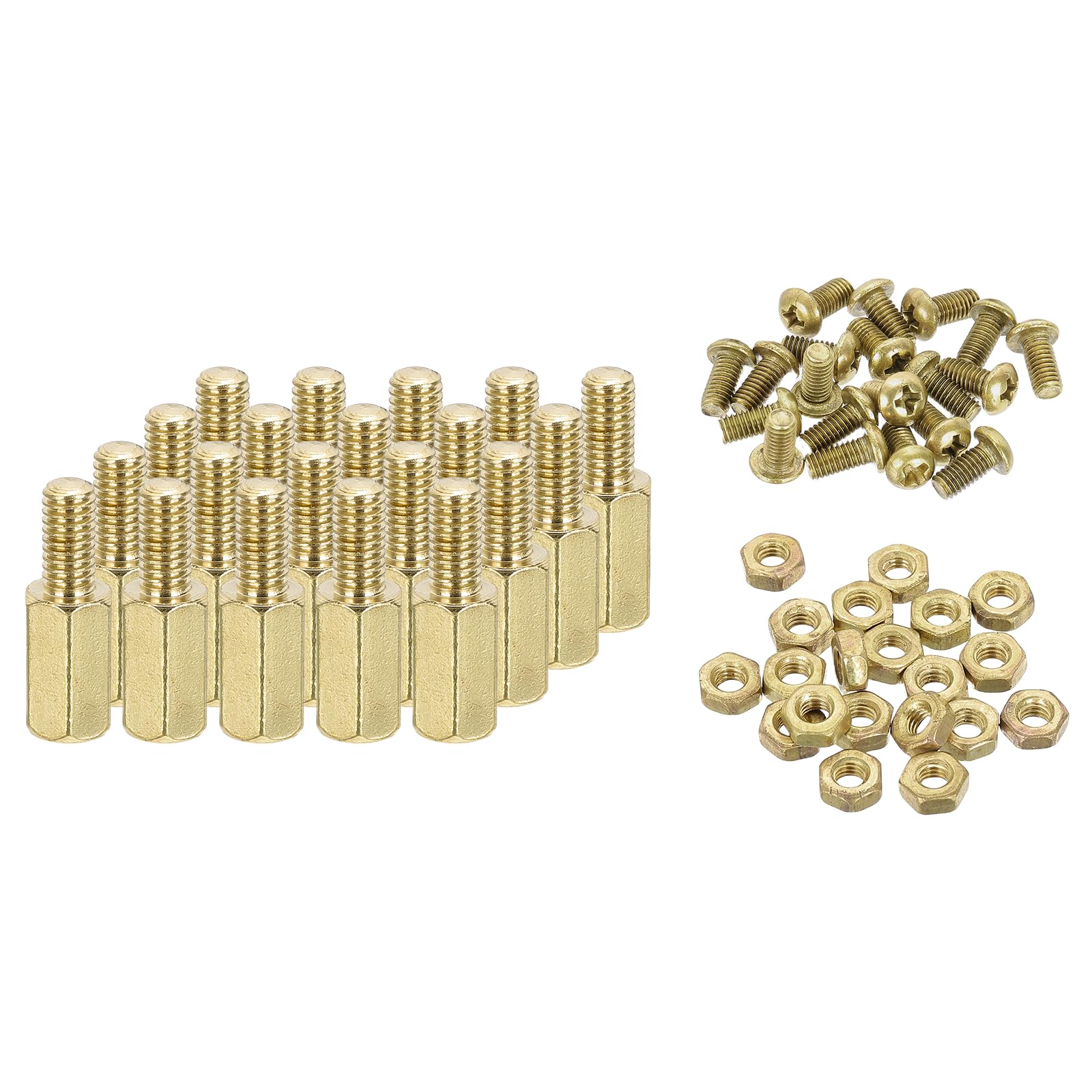 sourcing map M3 Male Brass Hex Spacer Standoffs Screws Nuts, 20 Set Hex Column Screw Nut Assortment Kit M3*8+6 Threaded Standoff for Raspberry Pi PCB Motherboard DIY โ image 1