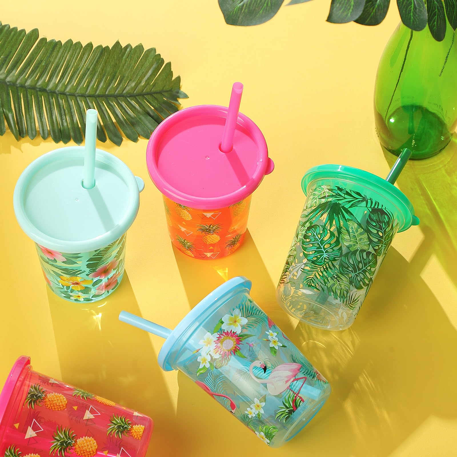 Nuanchu 24 Stück Becher mit Strohhalmen und Deckel, 284 ml, wiederverwendbare Kunststoffbecher für Weihnachtsfeier, Geschenk