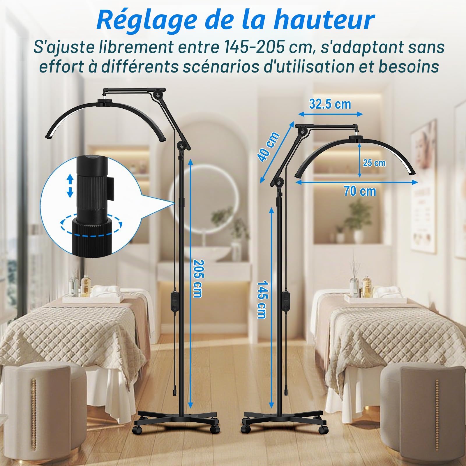 CGBE Lampe Extension Cils Demi-lune avec Base Roulante Sans Éblouissement