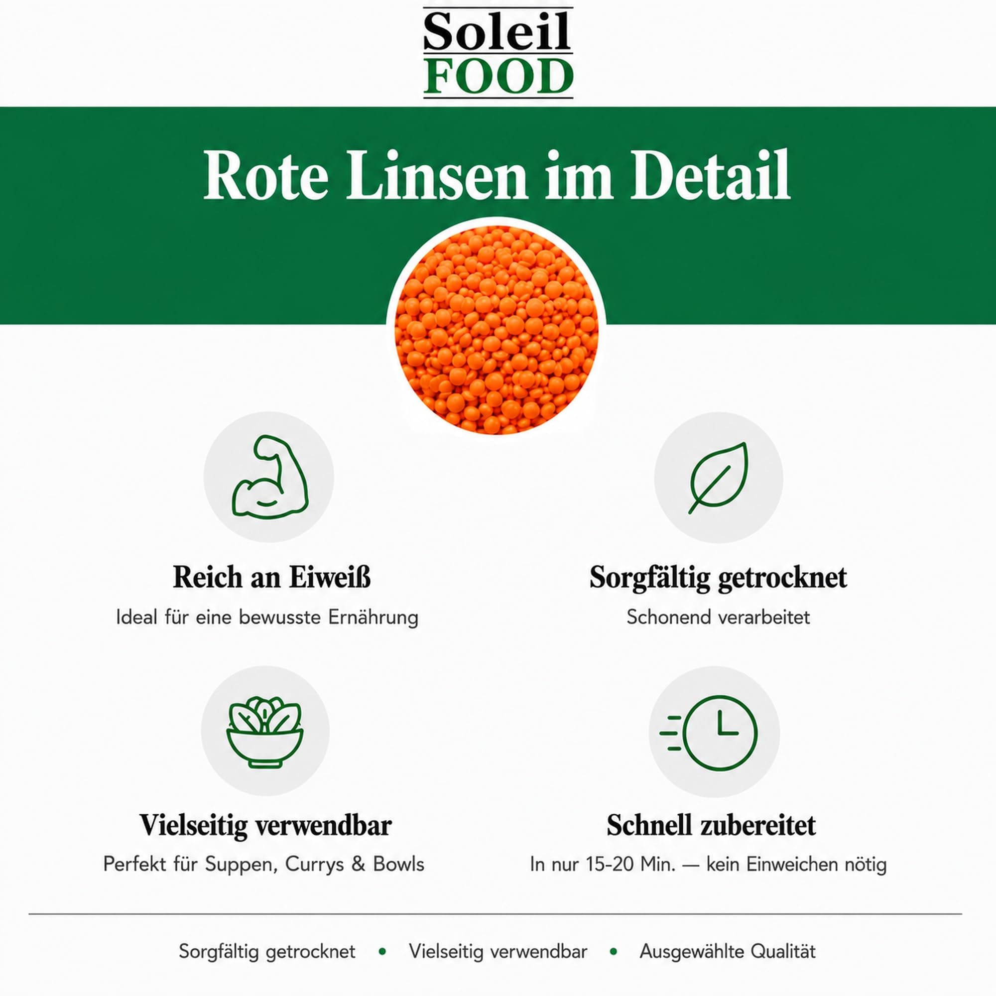 Soleilfood Rote Linsen 10 kg Red Lentils Mercimek Hülsenfrüchte feinste Qualität