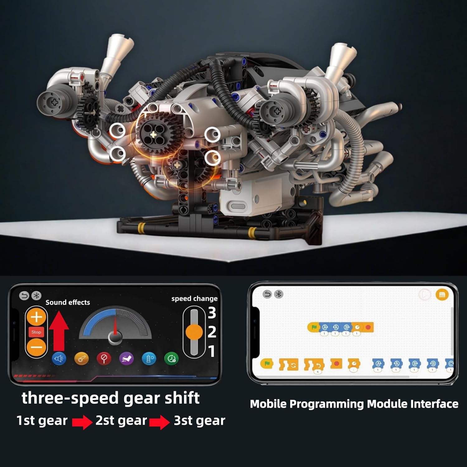V8 Engine Model Kits that Runs - 770+Pcs, Build Your Own MOC Mini V8 Building Engine,Compatible with Lego Car Set,STEM Toy with APP Control & Motor,Mechanical Engineering Set for Adults