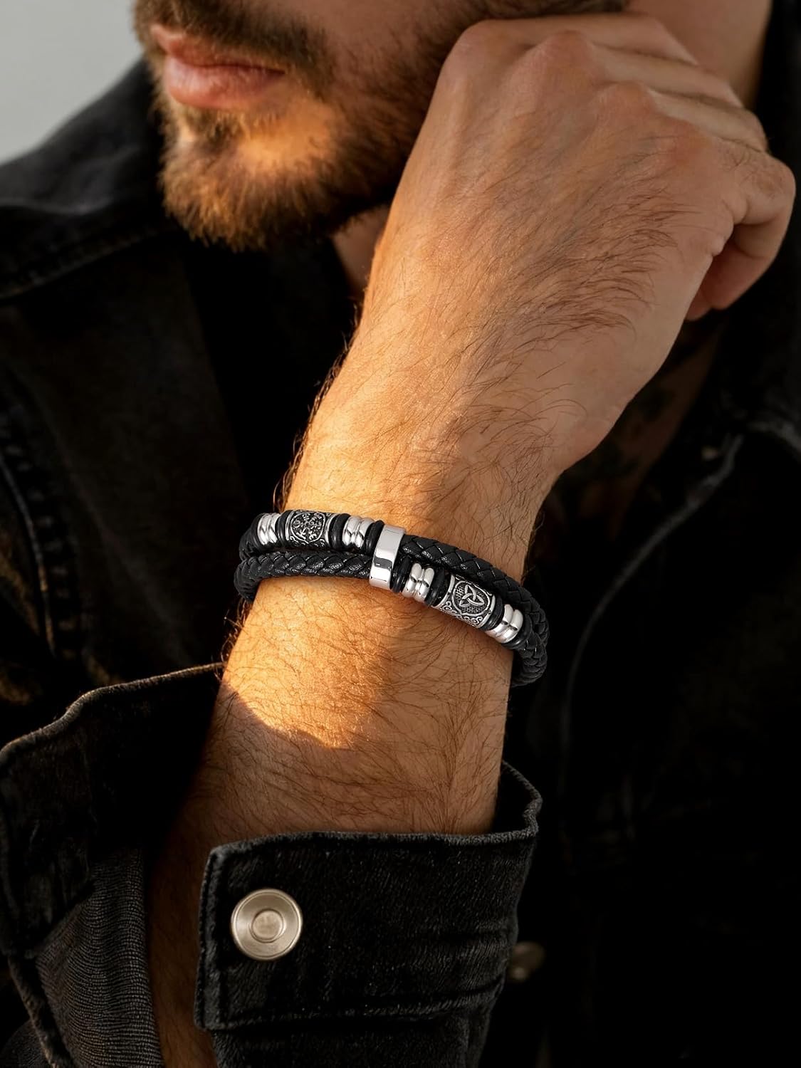 FaithHeart Viking Bracelet for Men, Mens Double-Row Braided Leather Bracelets with Stainless Steel Clasp Viking Compass Bangle Wristband Vintage Norse Mythology Jewelry Gifts for Men with Box - Image 8