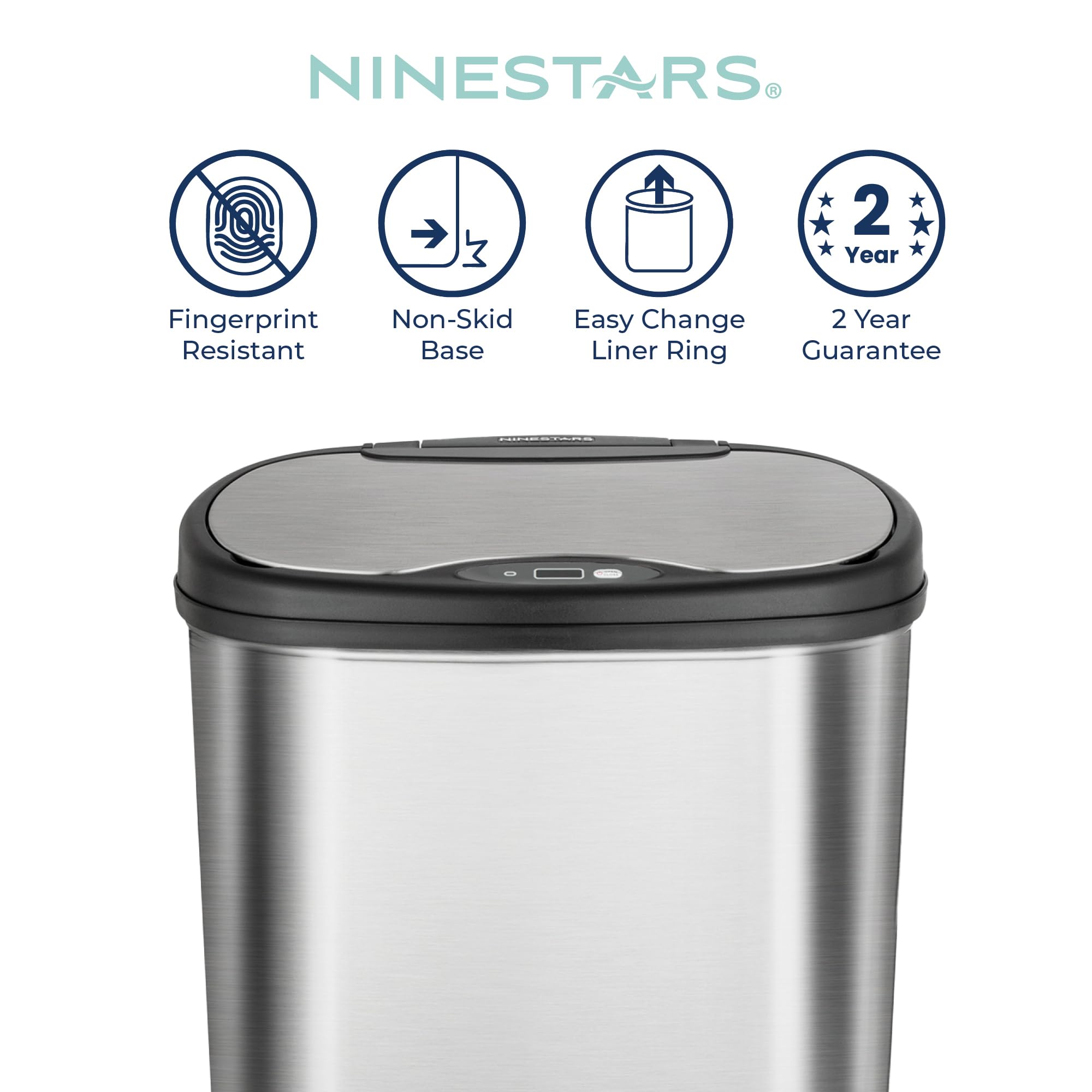 Motion-sensing 50L steel trash can with fingerprint resistance