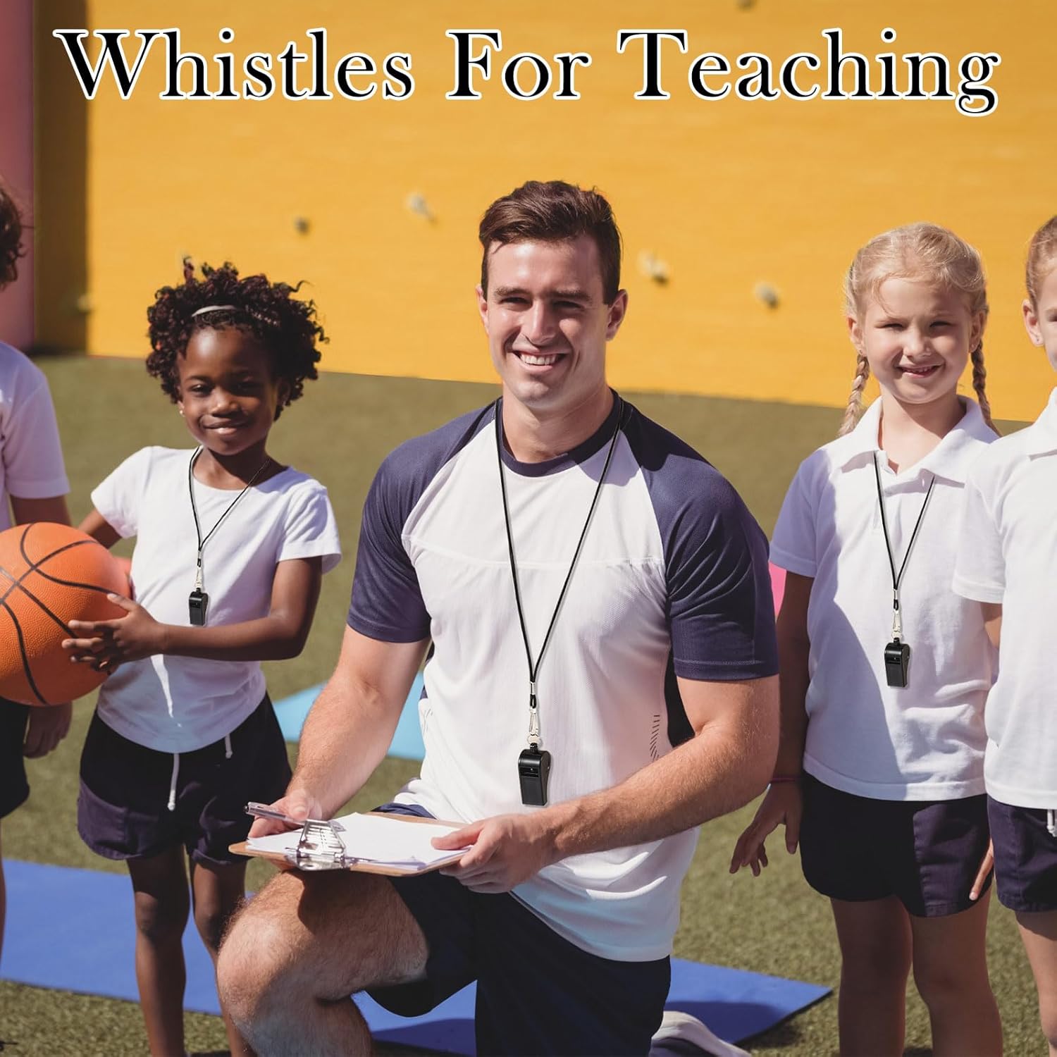 Xuhal 200 Pack Plastic Whistles with Lanyard Bulk Black Coach Whistles Referees Whistles Loud Crisp Sound Whistles for School Student Training Emergency Sports Party Fillers