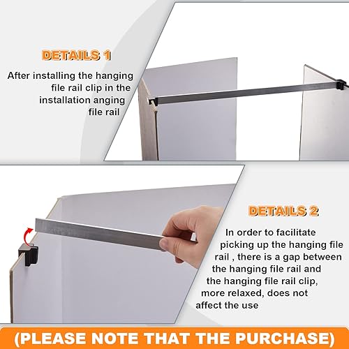 Miniatura 4 de Juego de 24 rieles de archivo colgantes y clip, 16 clips de aluminio para colgar, 8 rieles de gabinete de PVC, soporte de cajón, pasadores de riel