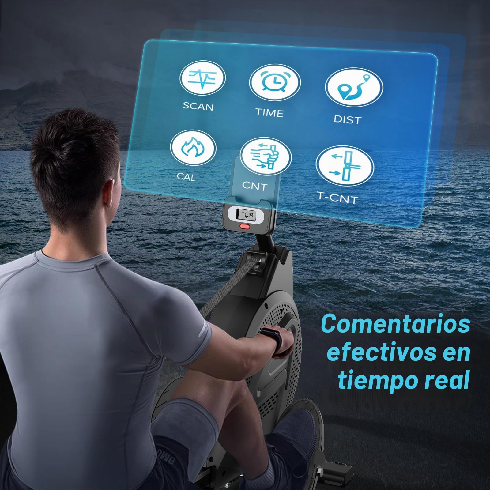 Dripex Máquina de remo magnética para uso doméstico, para gimnasio en casa y entrenamiento cardiovascular, con riel deslizante de aluminio, resistencia ajustable 16 y monitor LCD (versión actualizada
