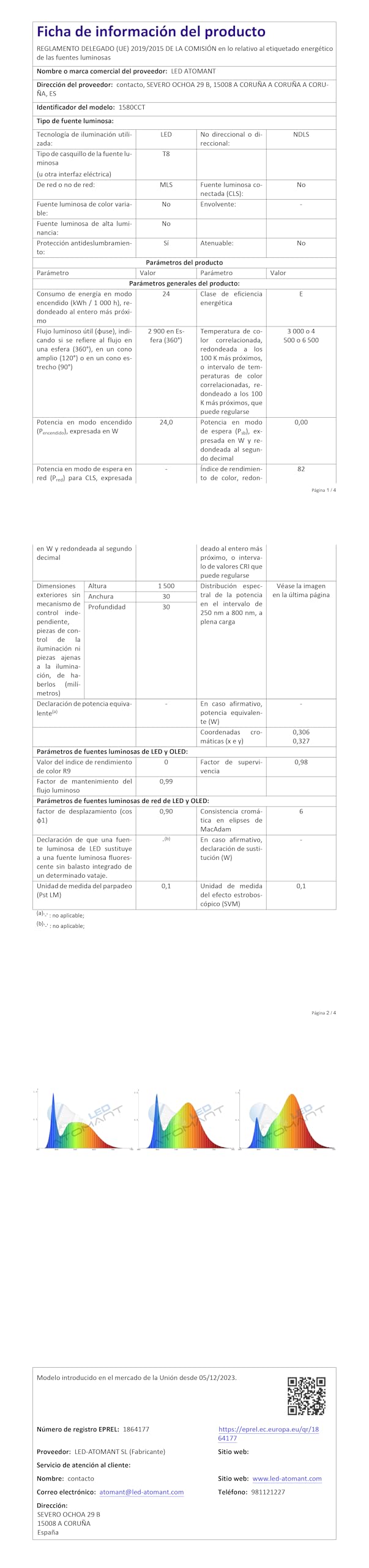 LED ATOMANT Pack 4x Tubo LED 150cm 24W, CCT (Selector de Color Blanco Calido, Neutro y Frio), 2900 Lumenes, Cebador LED incluido, T8 Standard