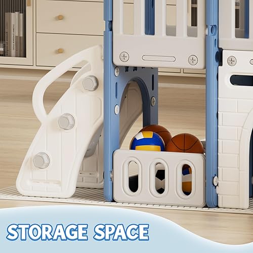 Miniatura 6 de XJD Juego de toboganes 9 en 1 para niños pequeños a partir de 1 año, juego de tobogán escalador con aro de baloncesto y pelota, parque infantil