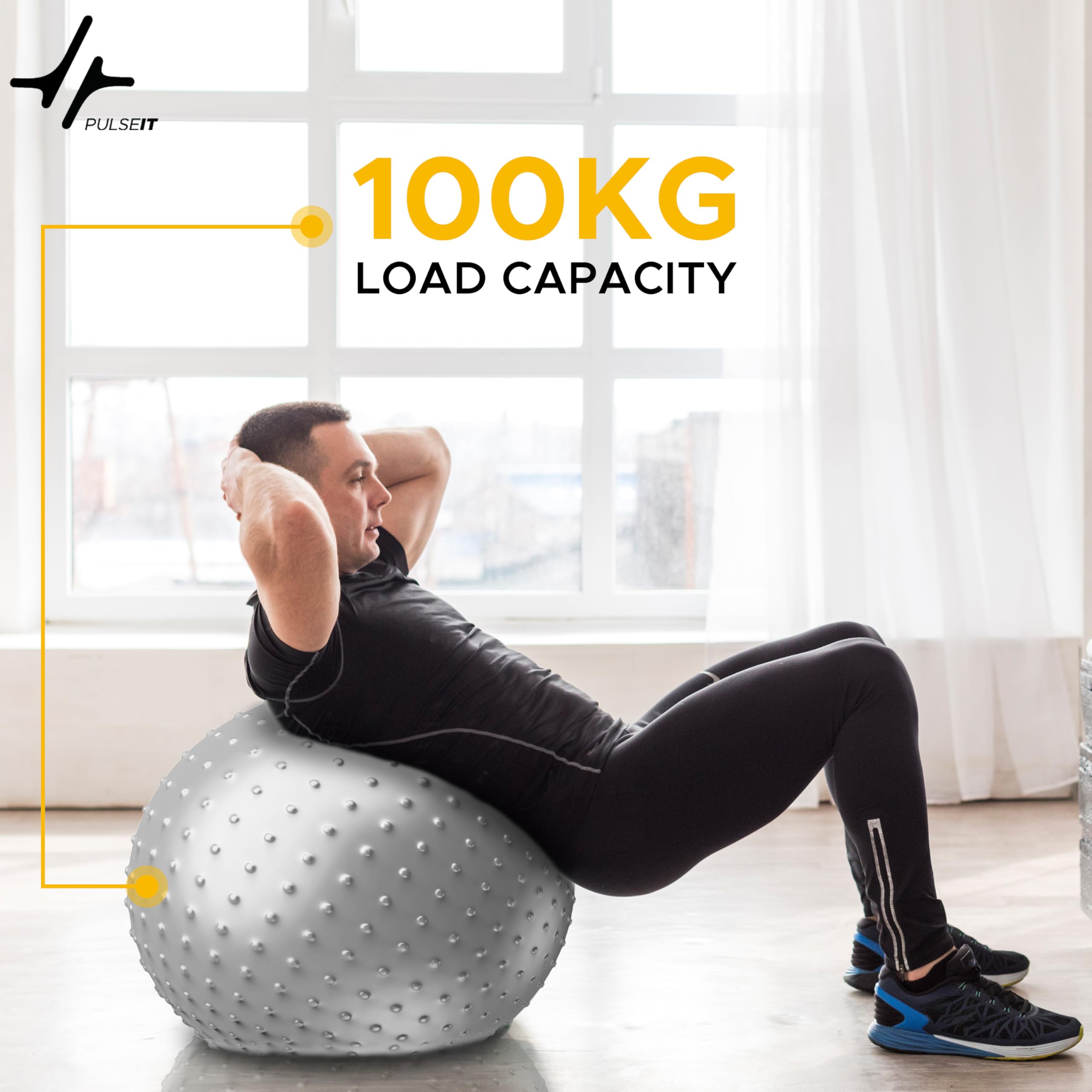 PulseITCoreSphere Anti-Burst Spiky Gym Ball with Foot Pump Exercise Stability Ball for Yoga, Pilates, Balance Training, Core Strength, Home & Office Fitness for Men & Women (75cm-Silver) 4