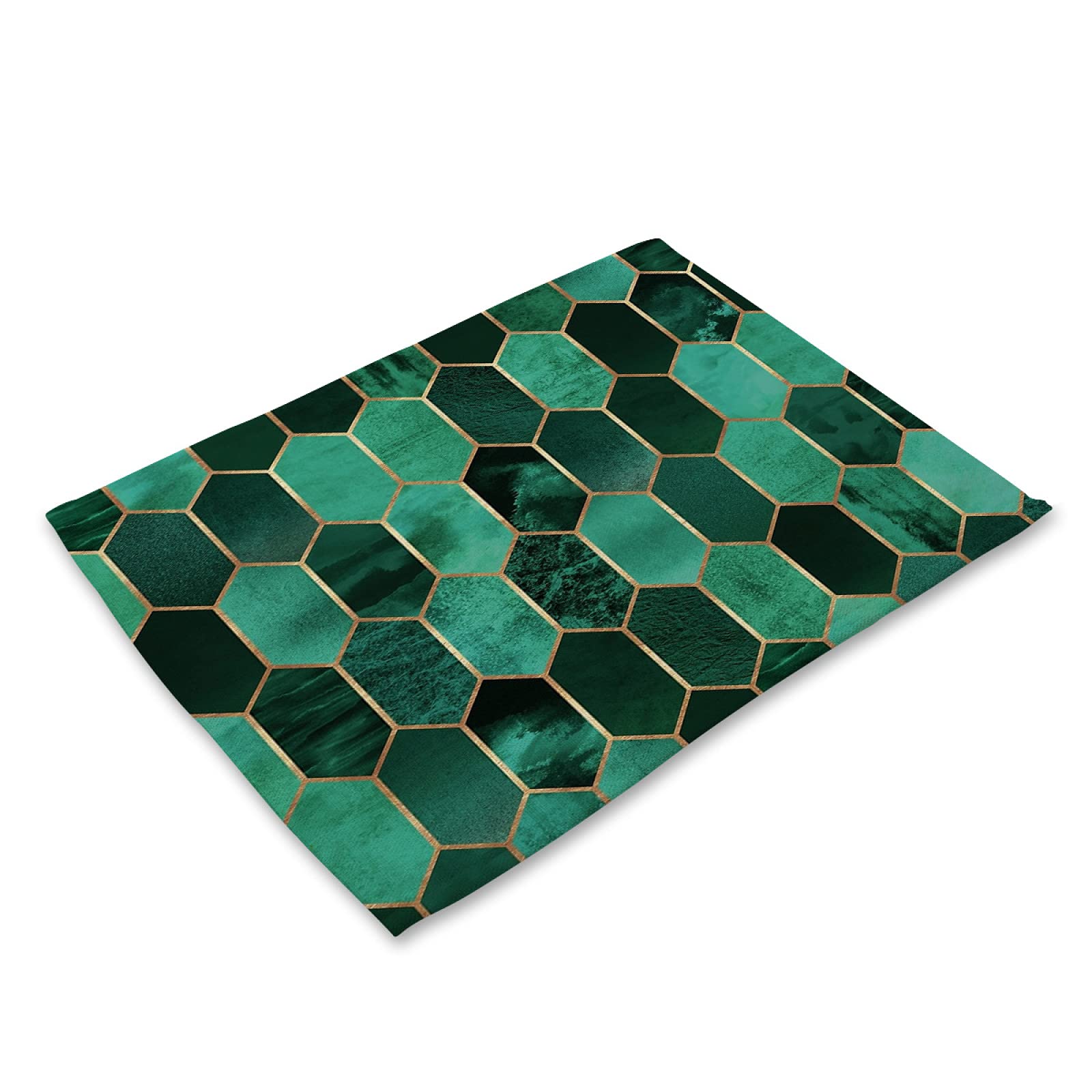 ZAHHYG Placemats Emerald Green Marble Table Mats Set of 4 Place flax Place Mats Heat Resistant Table Mats Heat Proof Placemat Stain-resistant Non-slip Washable Dinner Mats Round Tables Kitchen