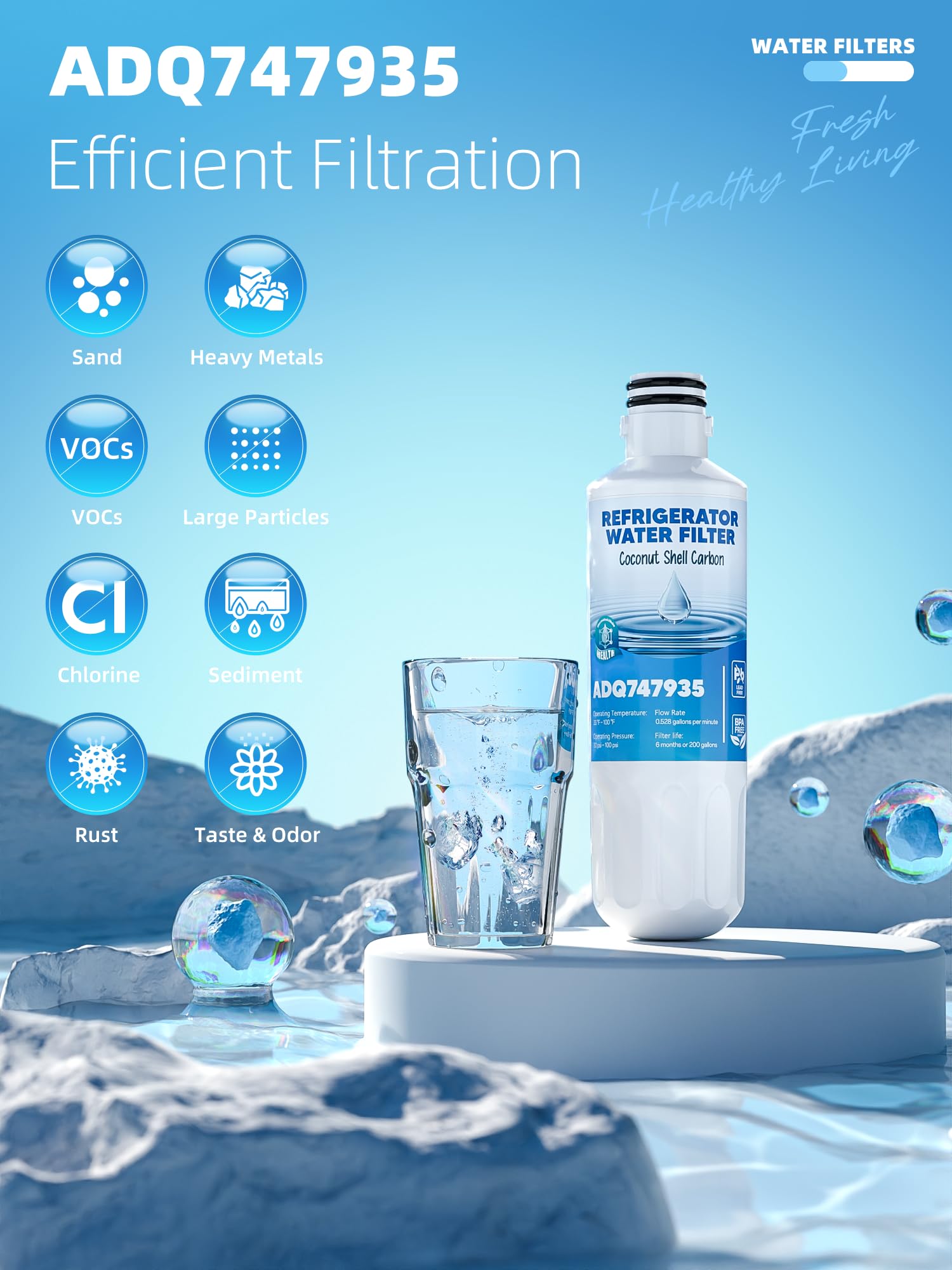 LT1000P Water Filter Replacement Fit for L-G Lt1000P/PC/PCS Compatible with L-G Models ADQ747935, ADQ74793501/02, MDJ64844601, LMXS30796S Water Filters with ADQ73334008 Air Filter, 3 Combo By AVXBYR