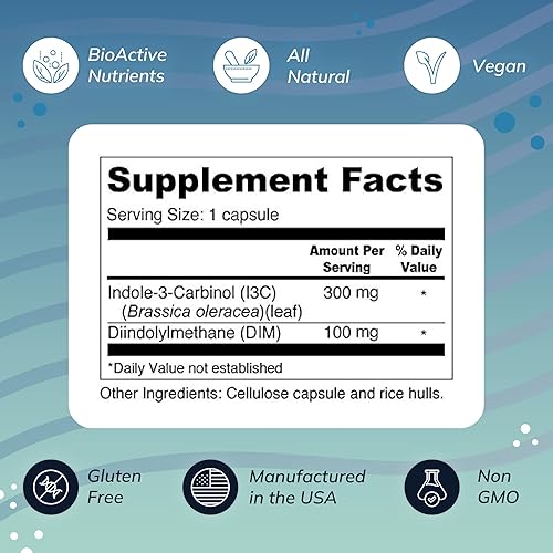 Miniatura 3 de Wellness Resources I3C + DIM para un metabolismo saludable de estrógenos, desintoxicación (60 cápsulas) - 300 mg I3C + 100 mg DIM - Vegano, sin