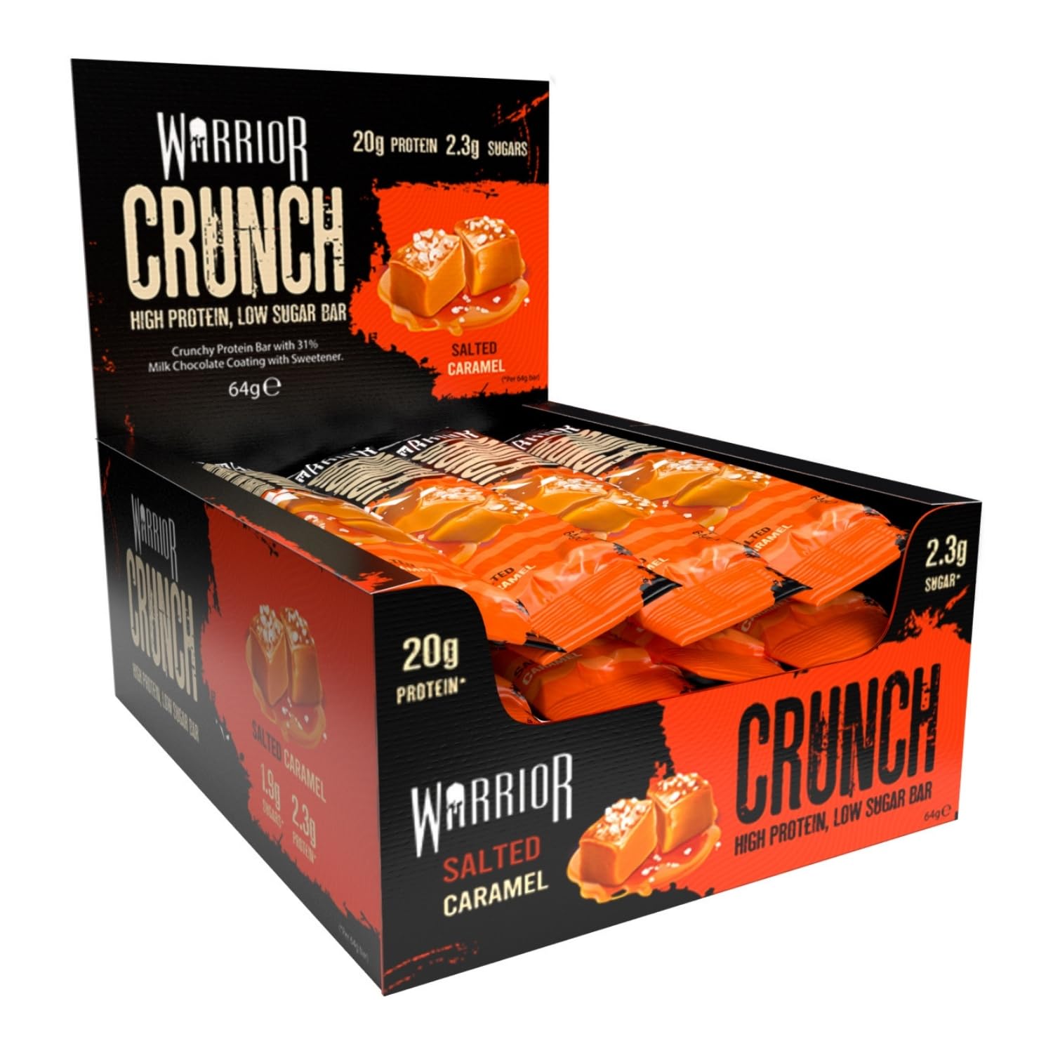 Warrior Crunch Barrette Proteiche – Proteine Alte, Zuccheri e Carboidrati Bassi – Snack Energetico per Palestra e Recupero Muscolare (Caramello salato)