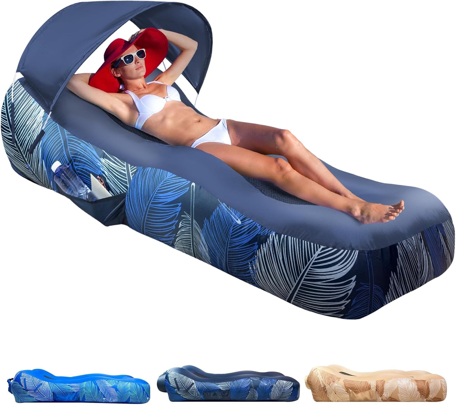 Inflatable Lounger Air Sofa with Sun Shade Cover Waterproof Inflatable Couch Chair for Camping Beach Hiking Backyard, Easy to Set Up Inflatable Couch